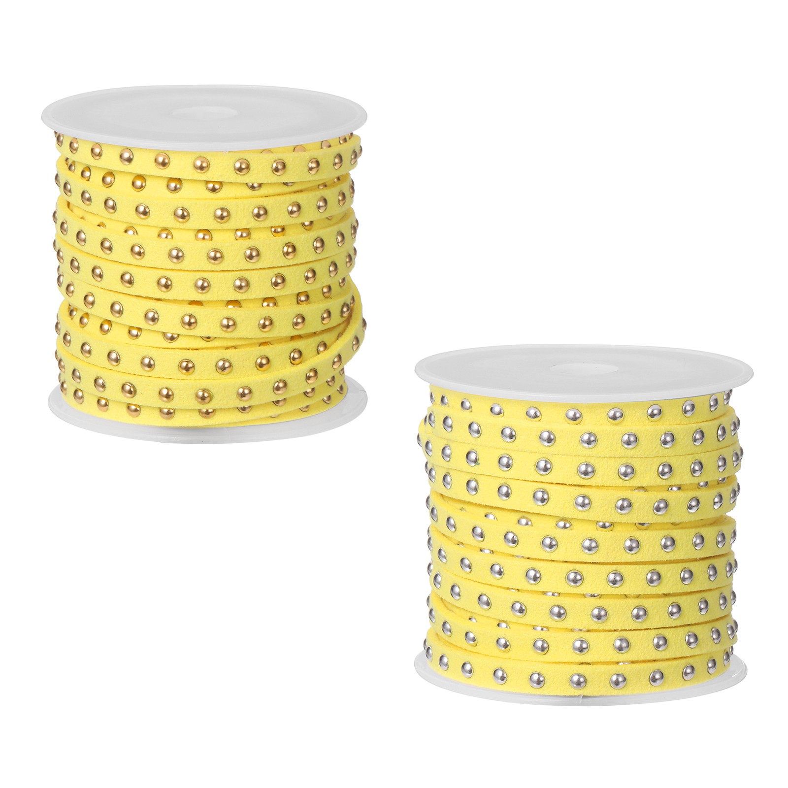 2 Rolls 5.5 Yard Suede Cord, 5mm Wide with Silver Gold Rivets, Yellow