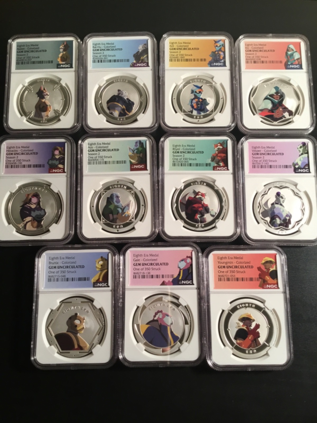 🔥EIGHTH ERA SEASON 2 COMPLETE SET PLUS 3 BATTLE PASS MEDALS NGC GEM COLORIZED🔥