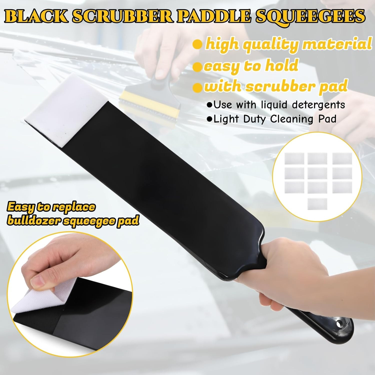4 Pieces Window Tint Tools, Long Handle Bulldozer Squeegee Scrubber Paddle Squee