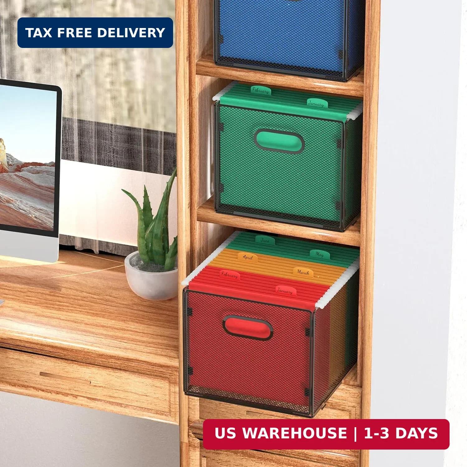 2 Pack Hanging File Organizer, Mesh File Folder Box Filing Box File Cabi