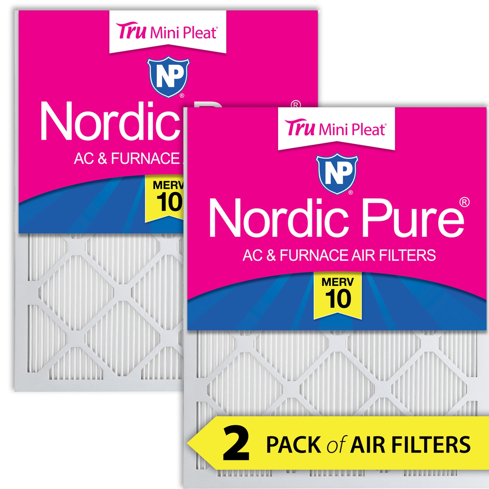 12x20x1 (11_1/2x19_1/2) Nordic Pure Tru Mini Pleat MERV 10 Air Filters 2 Pack