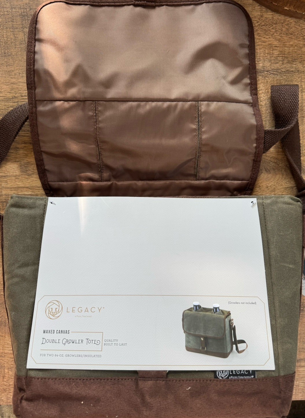 Legacy Double Growler Tote Messenger Bag Canvas Green/Brown Padded 11in 6572