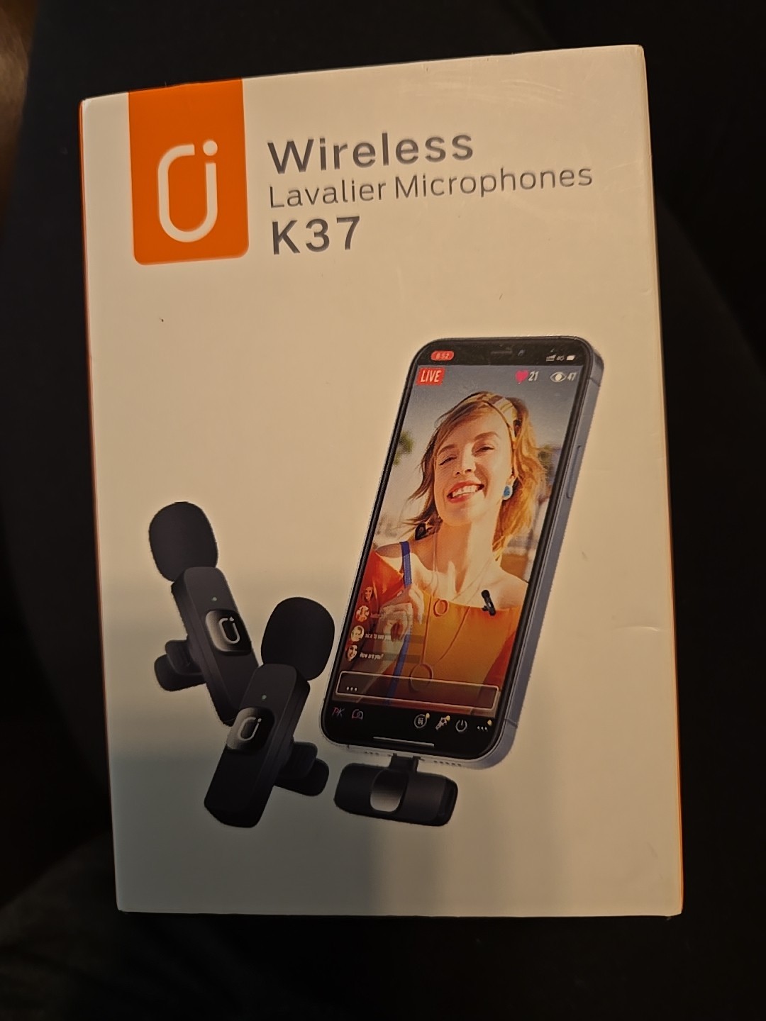 Wireless Lavalier Microphones K37 Black for iPhone Lightning Port 2 In Package