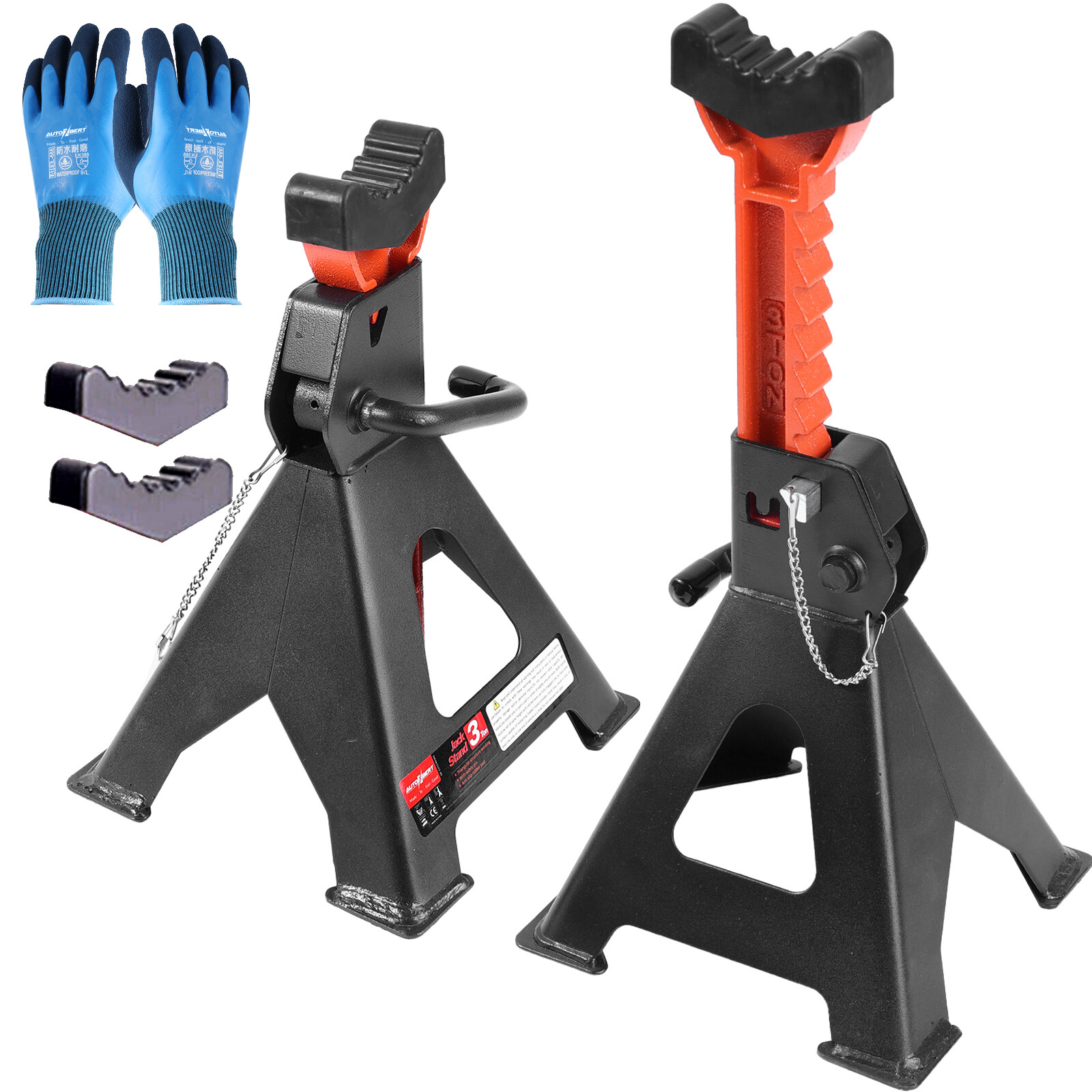 X2 Steel 6 Ton Double Locking Pin Car Axle Jack Stands Lifting Auto-Repair 3 Pad