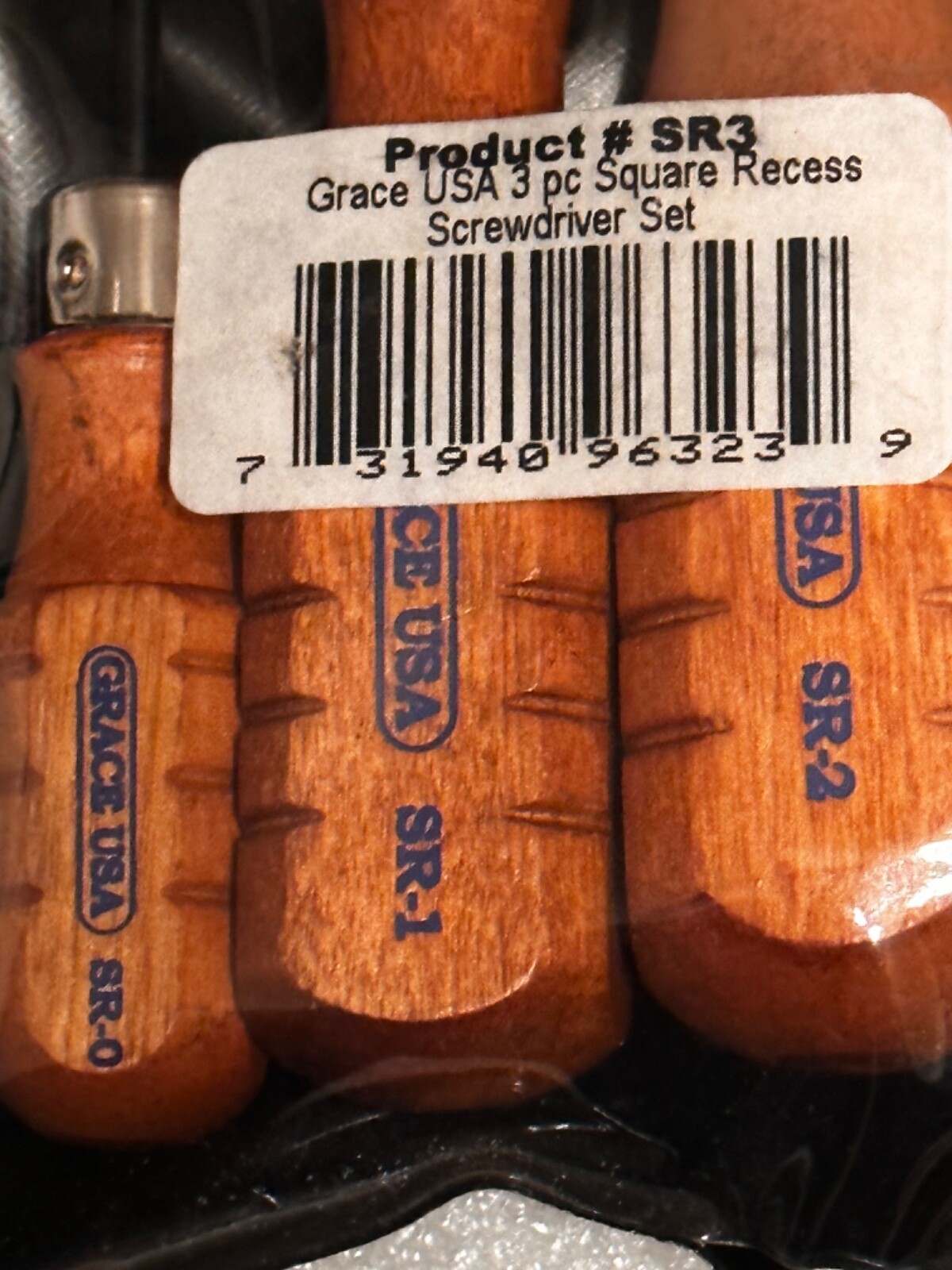 Grace 3pc Square Robertson Wood Handle Screwdriver Set USA Made Square Recess