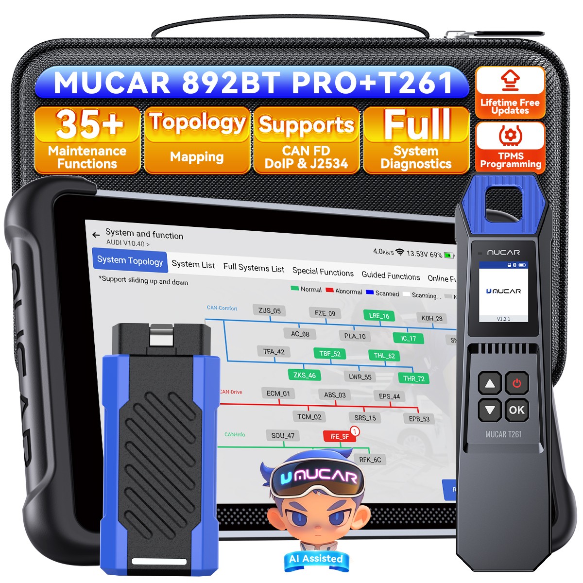 MUCAR 892BT PRO Topology Mapping OBD2 Diagnostic Car Scanner J2534 ECU Coding