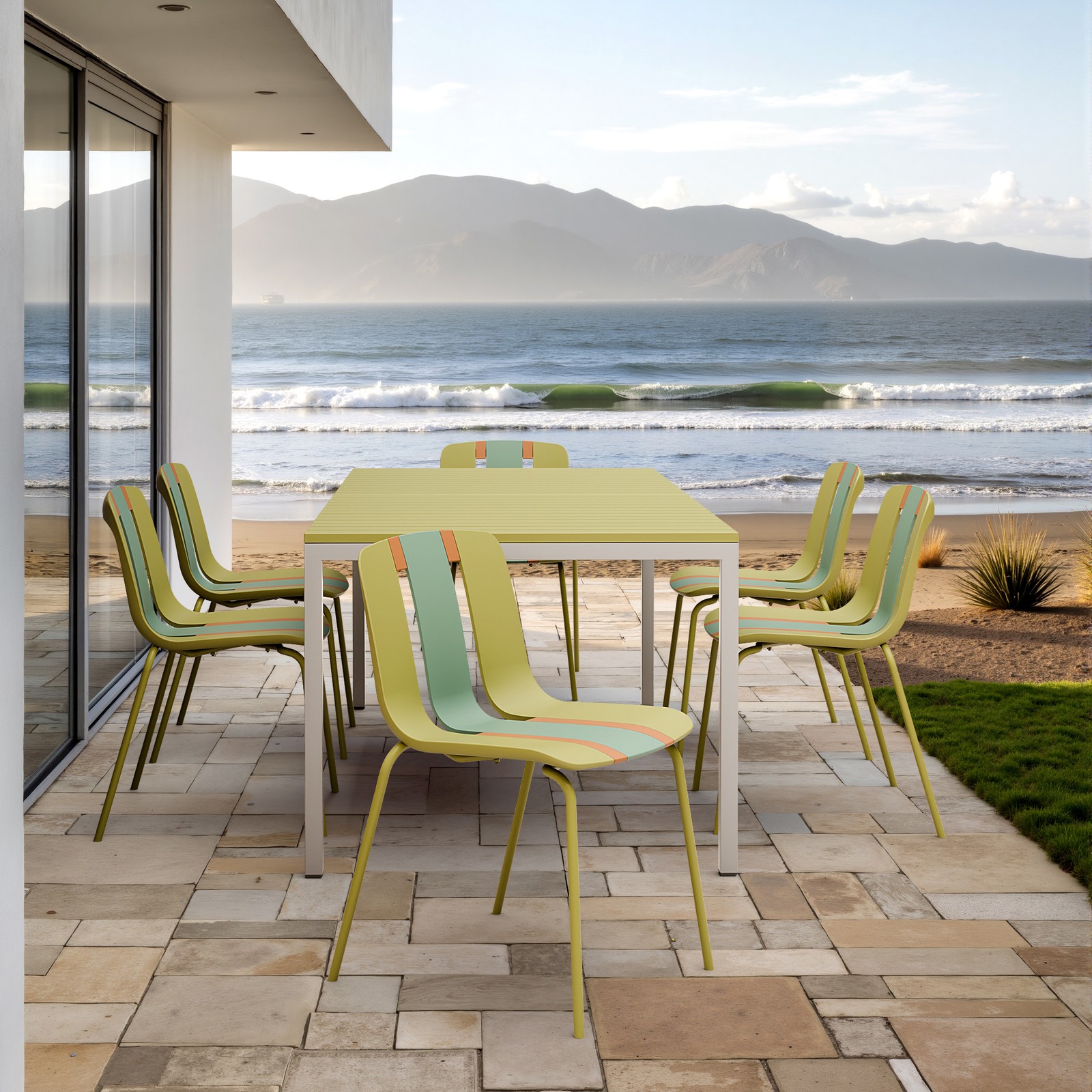 Color Block Outdoor Chairs, 4-Pack Set w/ Sturdy Metal Legs & PP Seats