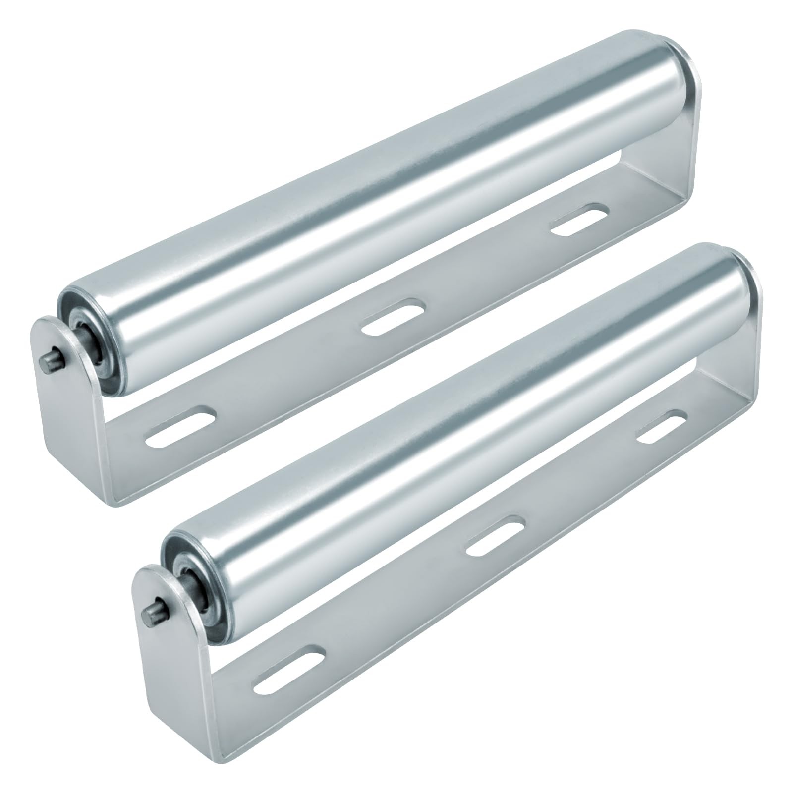 2 Pack Conveyor Long Roller and Bracket Set 10-inch, 1.5-inch Diameter Silver