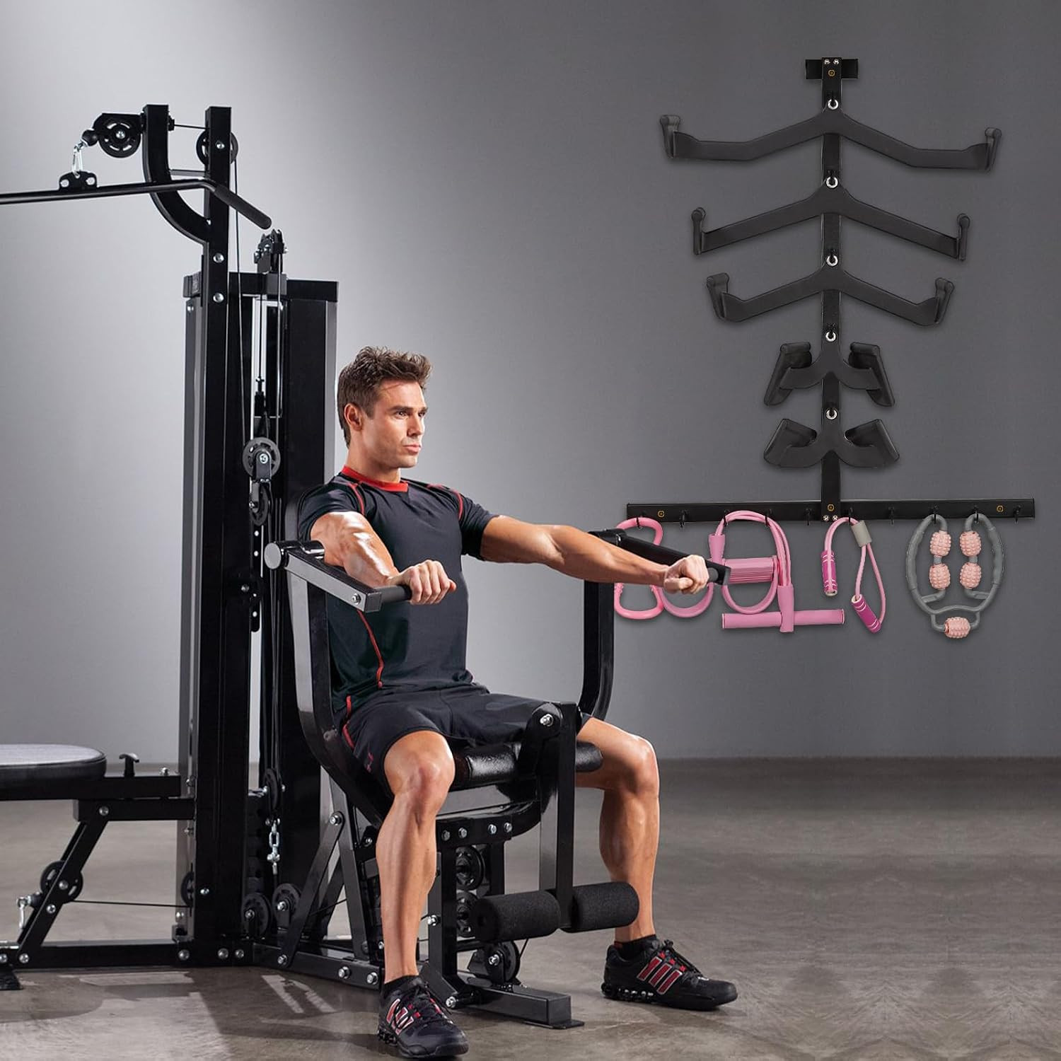 LAT Pulldown Bar Storage Rack Wall Mount Cable Attachment Organizer Gym