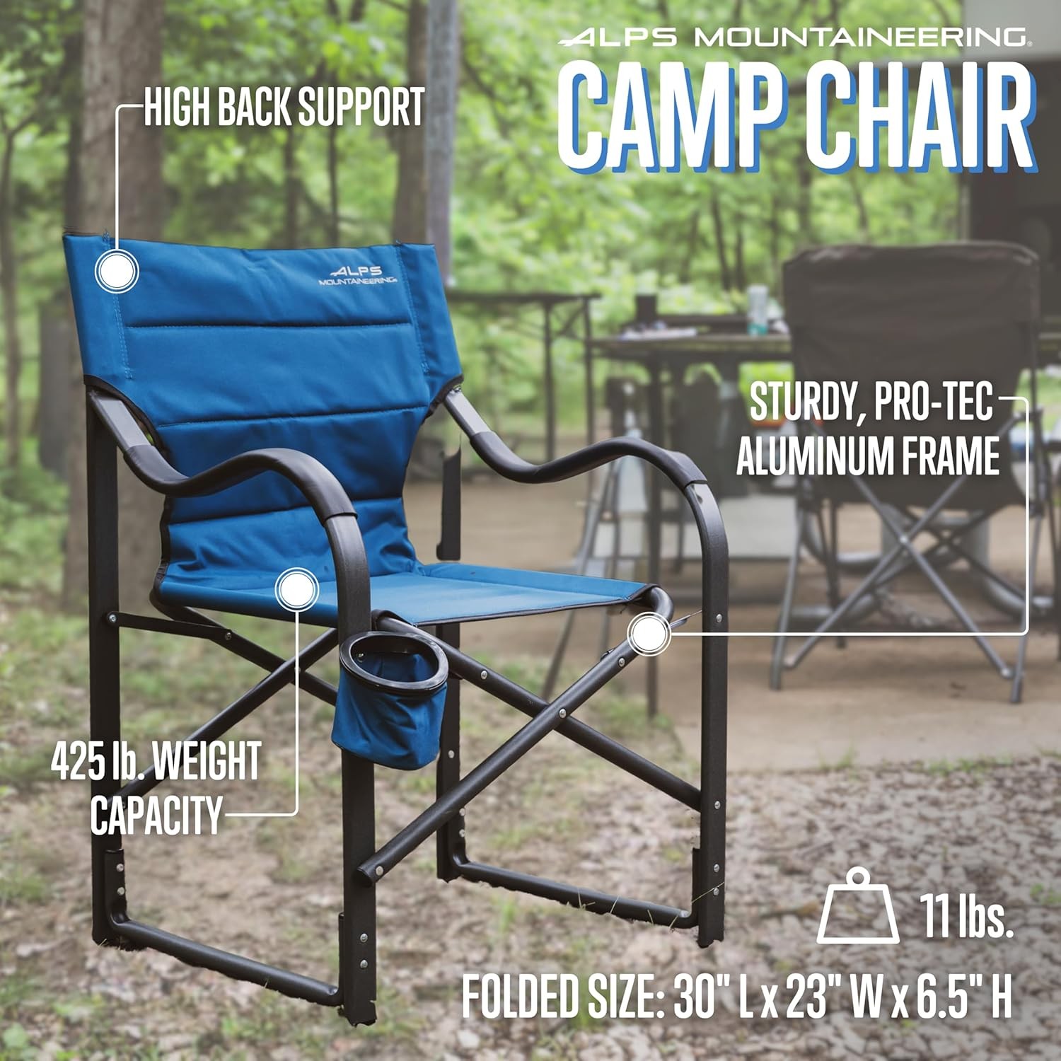 Camp Chairs for Adults Steel Frame with Tall Back, Folds Flat