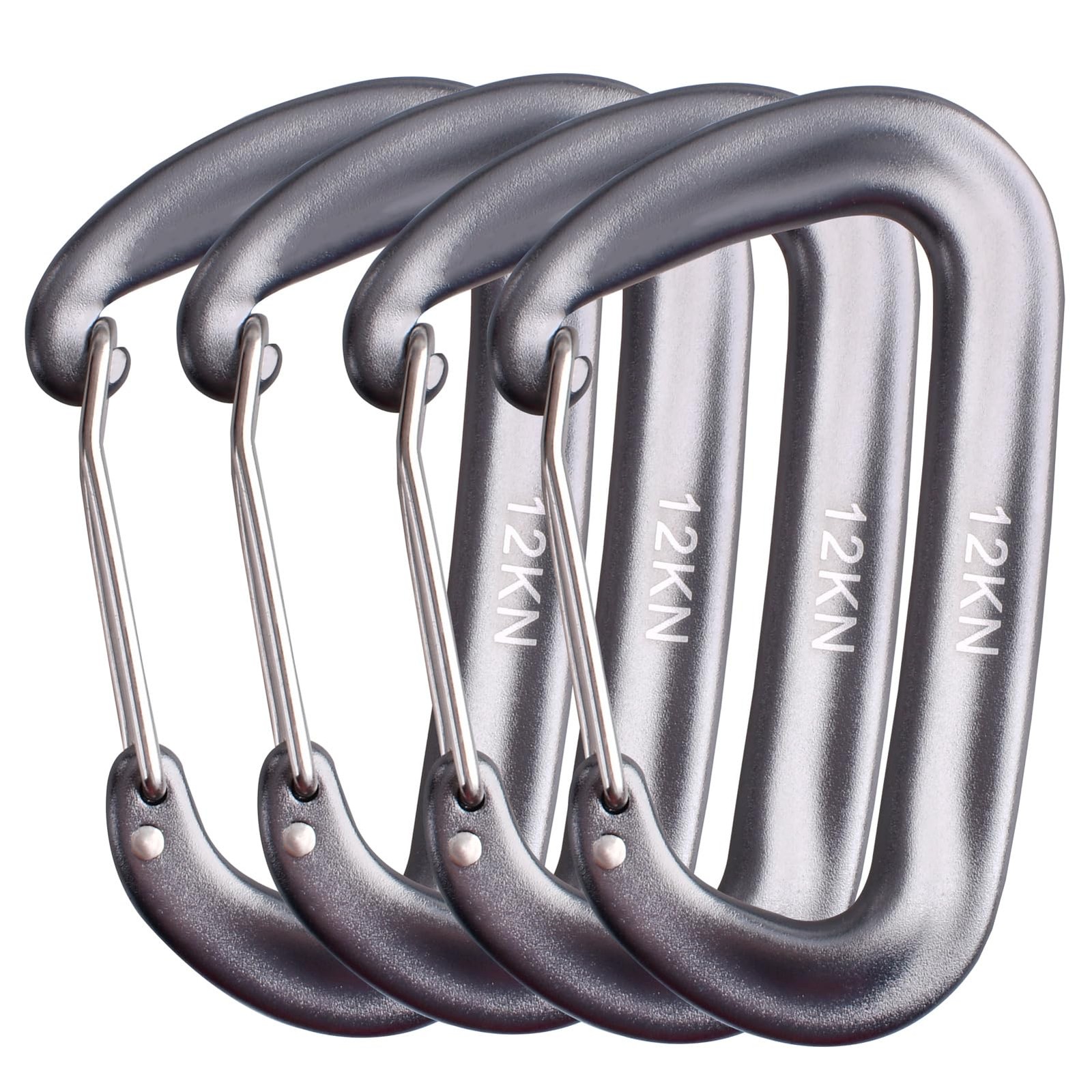 Carabiner Clips, 12 kN Aluminium D Ring Heavy Duty Lightweight Caribeaners Ke...