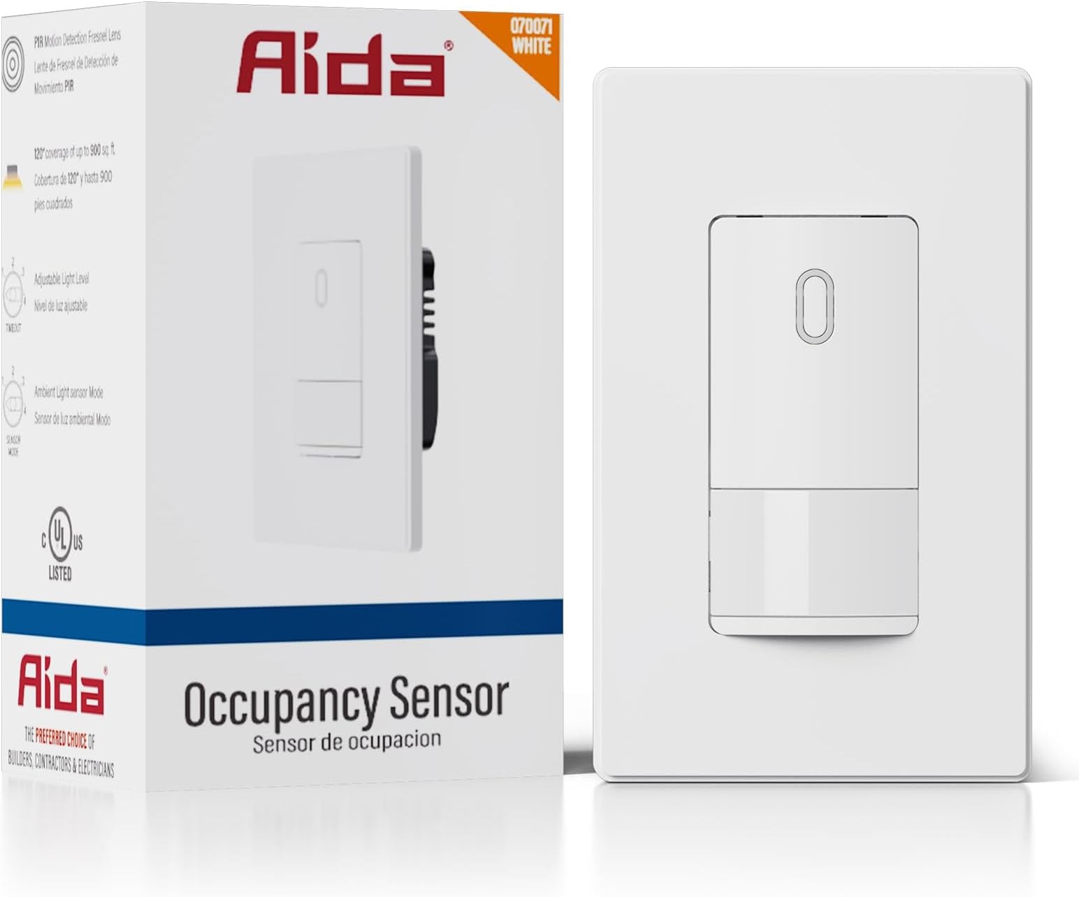 AIDA Single Pole Motion Sensor Light Switch w/Neutral Wire - 120° PIR Infrare...
