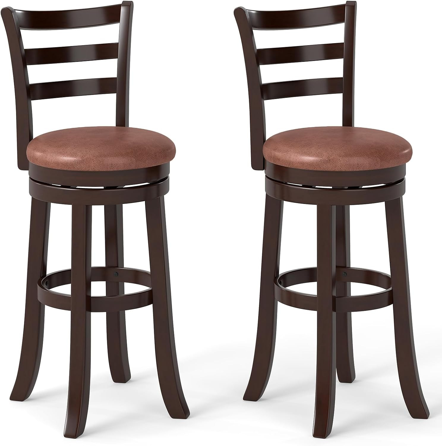 Swivel Bar Stools Set of 2, 30" Upholstered Counter Height Bar Chairs W/High Bac