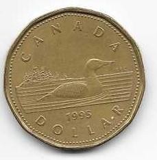 1995 Canada Dollar Coin Elizabeth II D.G. Regina Good Condition