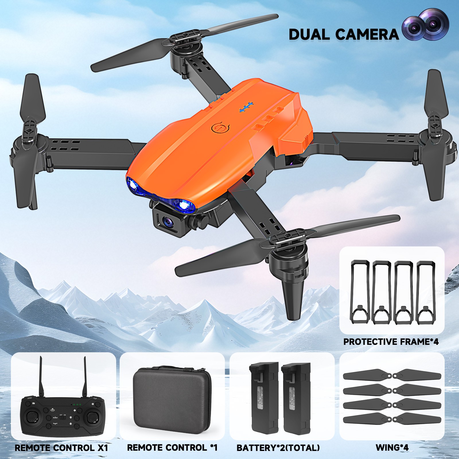 Foldable Drone With 4K HD Dual Camera FPV WIFI RC Quadcopter + 1/2/3 Batteries
