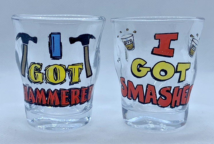 Shot Glass lot "🥃I GOT SMASHED🥃" & "🔨I GOT HAMMERED🔨" Vacation Souvenir