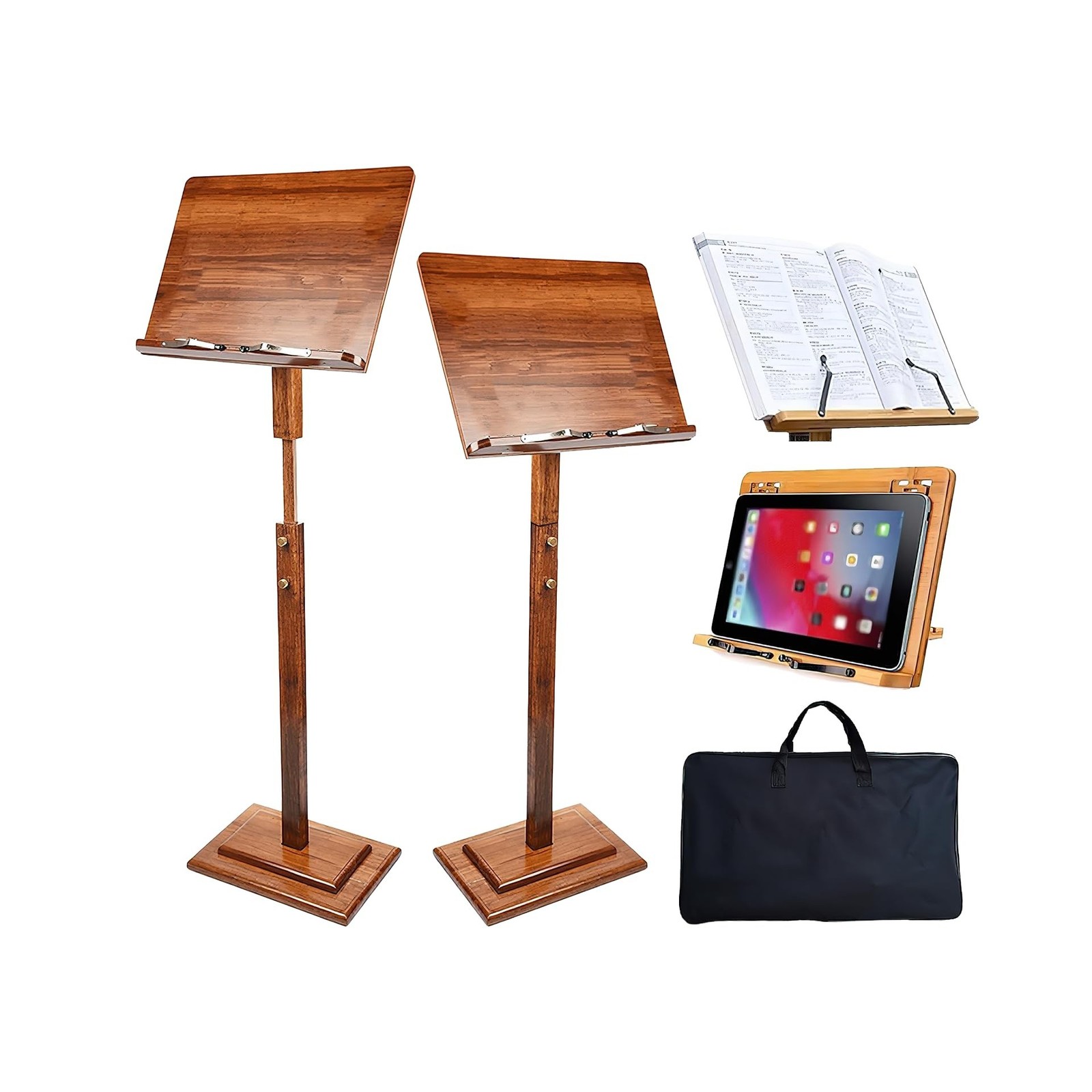 Wooden Sheet Music Stand - Portable Wood Music Stands with Carrying Bag, Bamb...