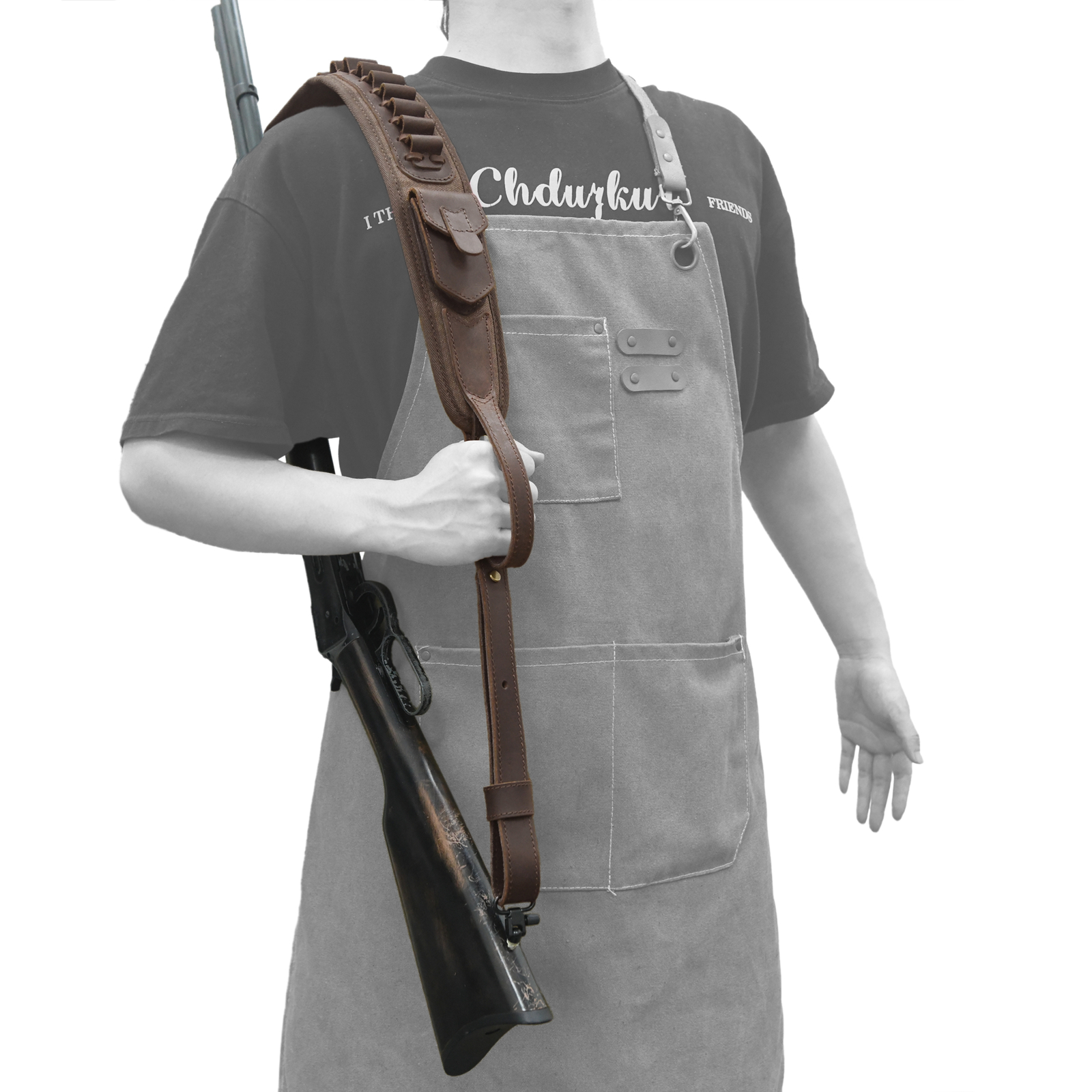 Hunting Gun Sling Leather Canvas Shotgun Shoulder Strap for .22 .357 .308 12GA