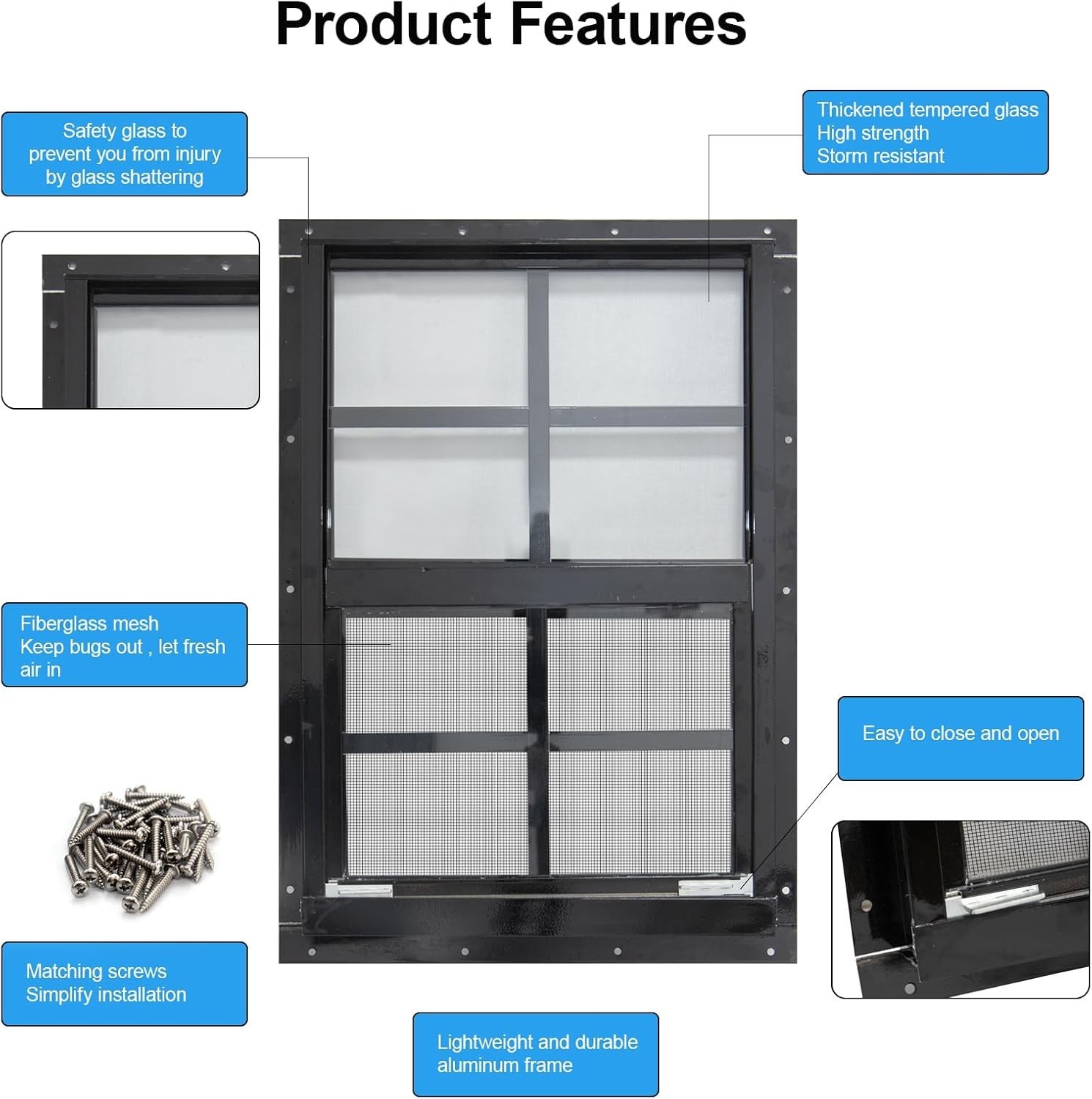 Rust-Free Small Window for Shed, Garage - 2 Pack=