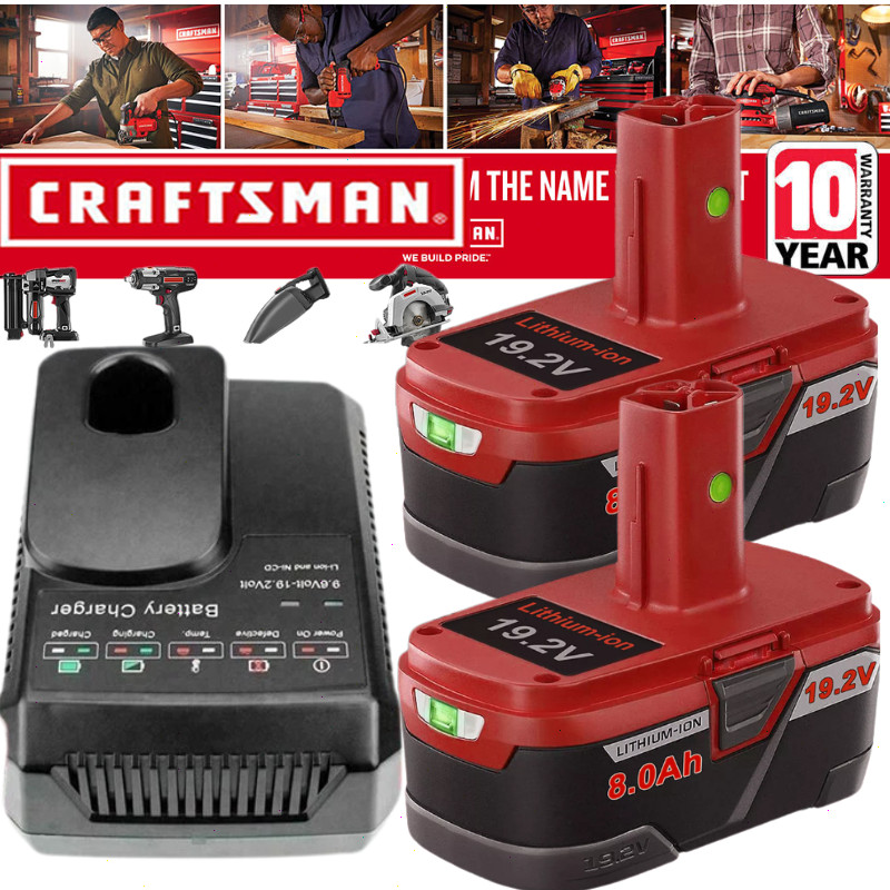 2Pack 8.0Ah for Craftsman 19.2V Lithium XCP Battery C3 DieHard 11375 / Charger