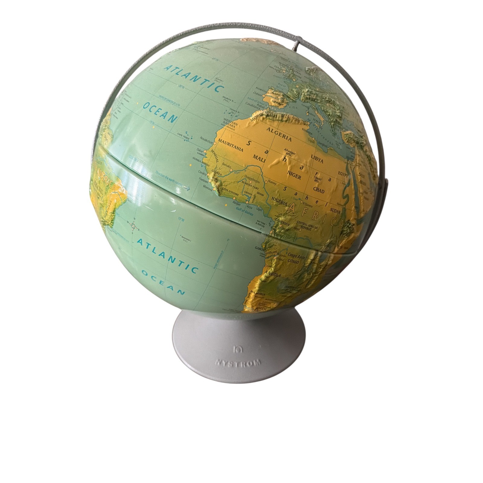 Vintage Nystrom Intermediate Physical Globe Raised Relief Metal Base 12" Art