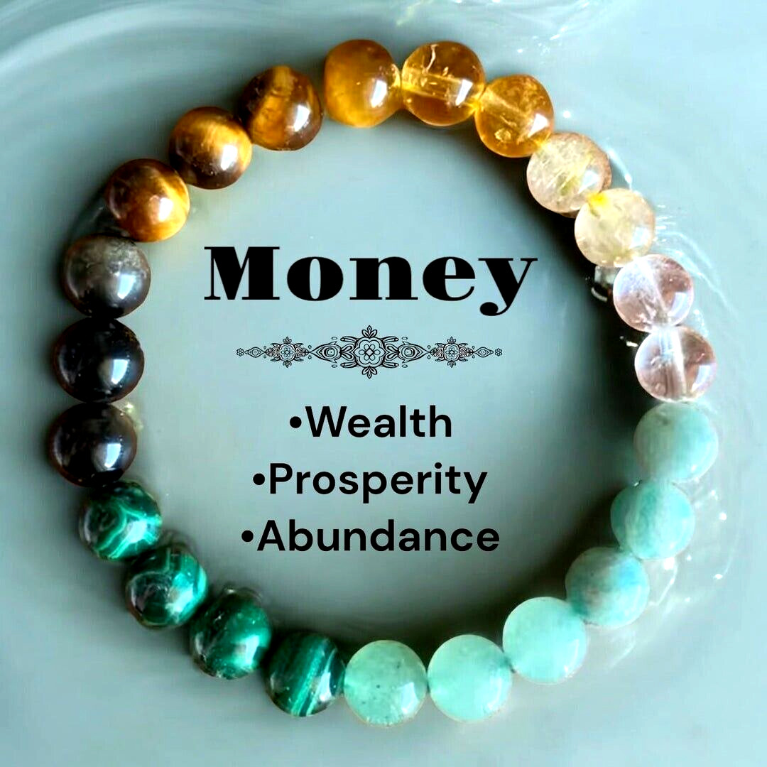 Money•Wealth•Prosperity•Abundance•Natural Gemstone Crystal Energy Bead Bracelet