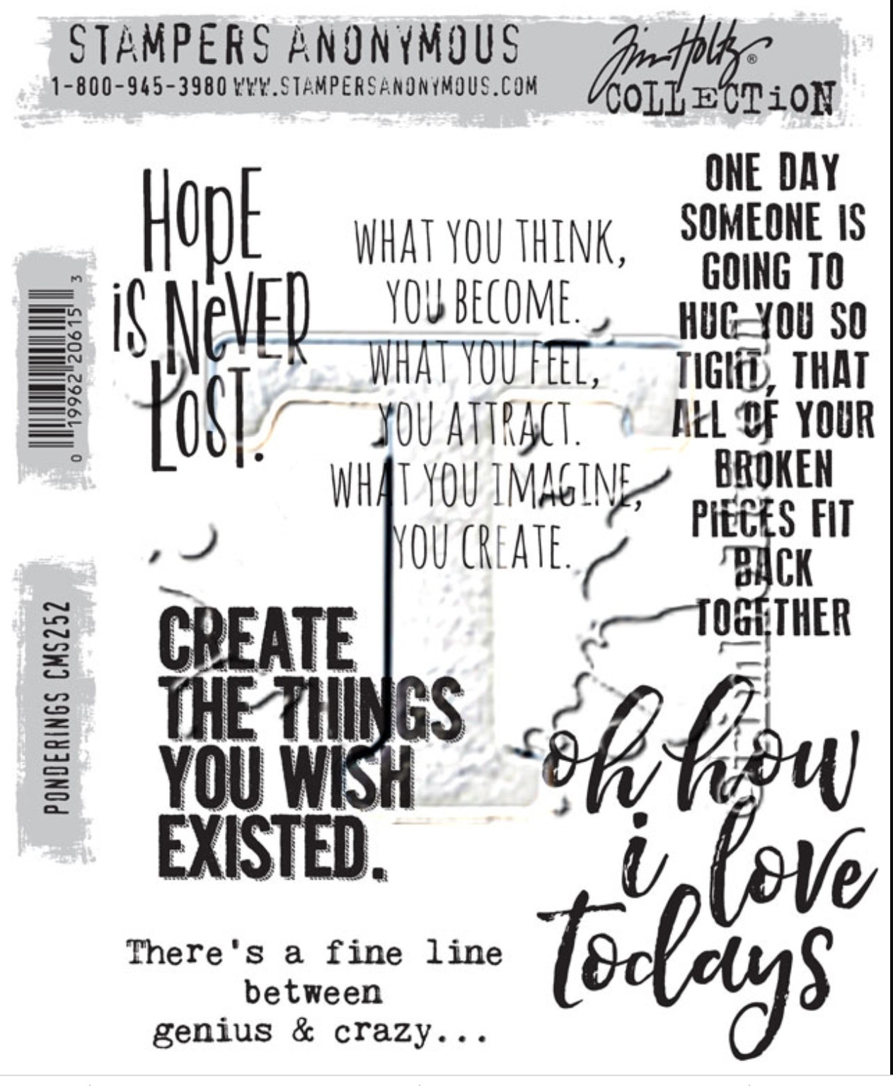 Tim Holtz Stampers Anonymous "PONDERINGS" Red Rubber Cling Stamp Set