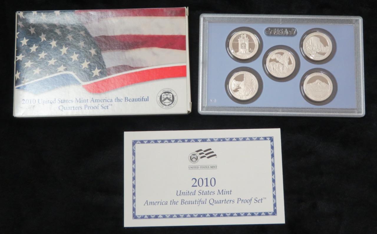 2010-S America The Beautiful Proof Quarters * Proof * 5 Coins, Box & COA
