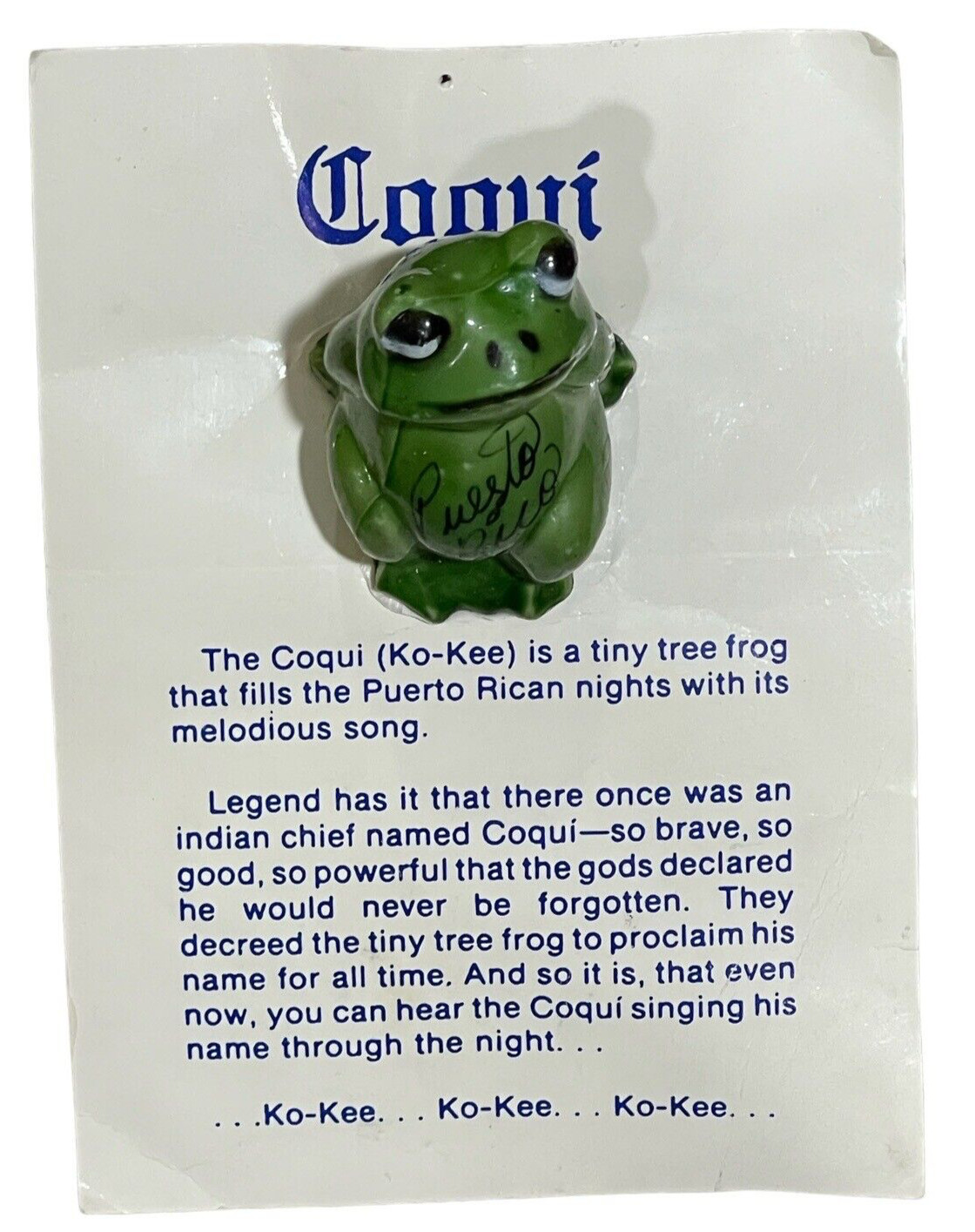 VTG Coqui Tree Frog Puerto Rico Resin Figurine On Card Made in Hong Kong 1.5" H