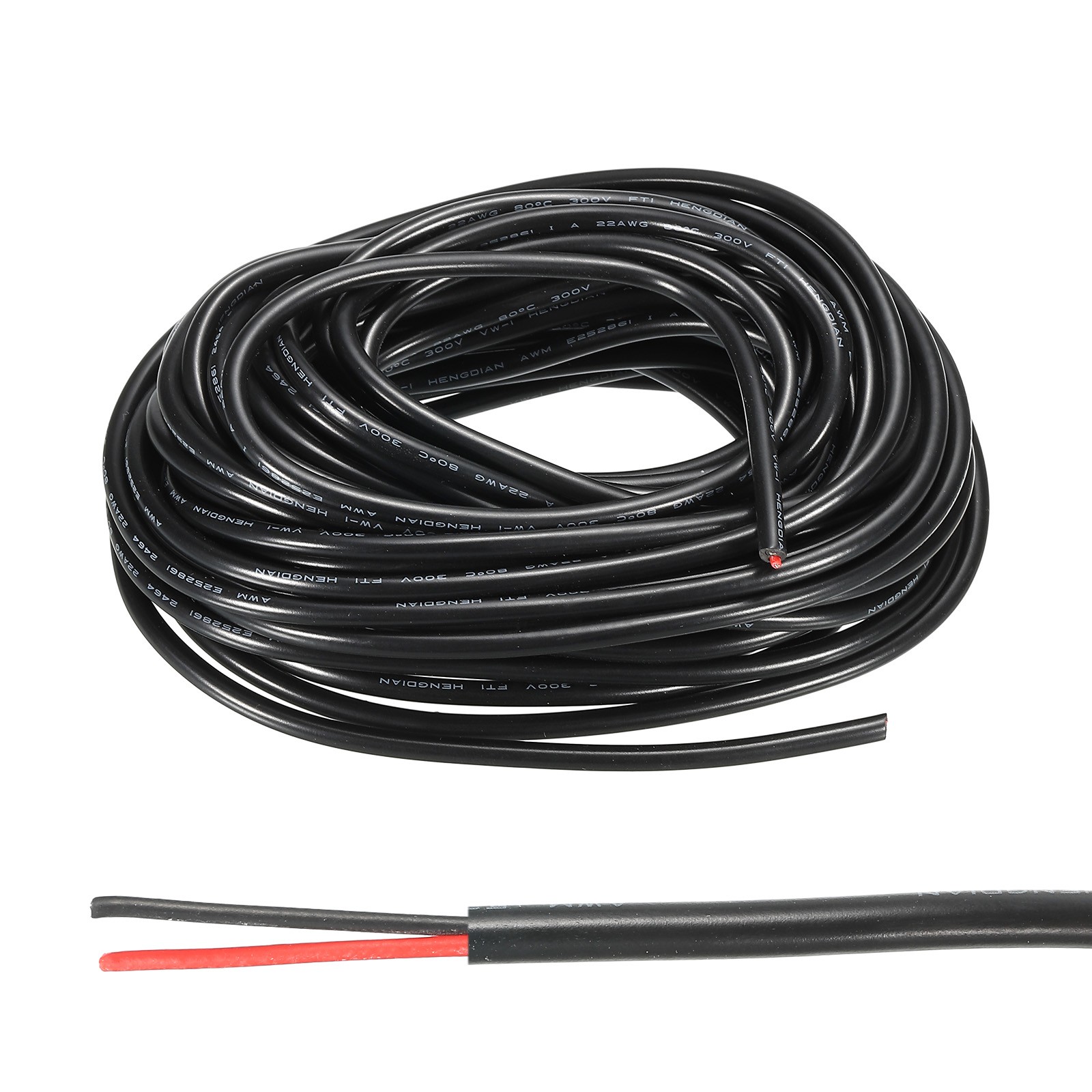 22AWG Electrical Wire 2 Conductors UL2464 Tinned Copper 33FT Low Voltage Black
