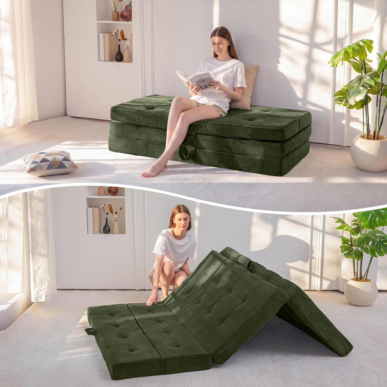 Foldable Sofa Couch Bed, 4 Inch Tufted Folding Couch, Portable Floor Couch with