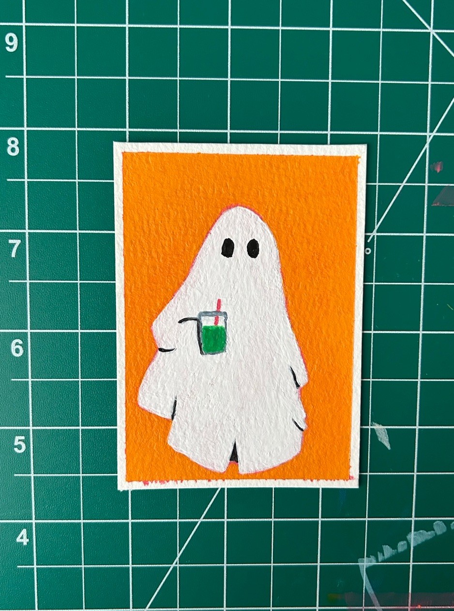 ACEO Original Ghost Halloween Fall Spooky Mini Art by Coleen Antoinette