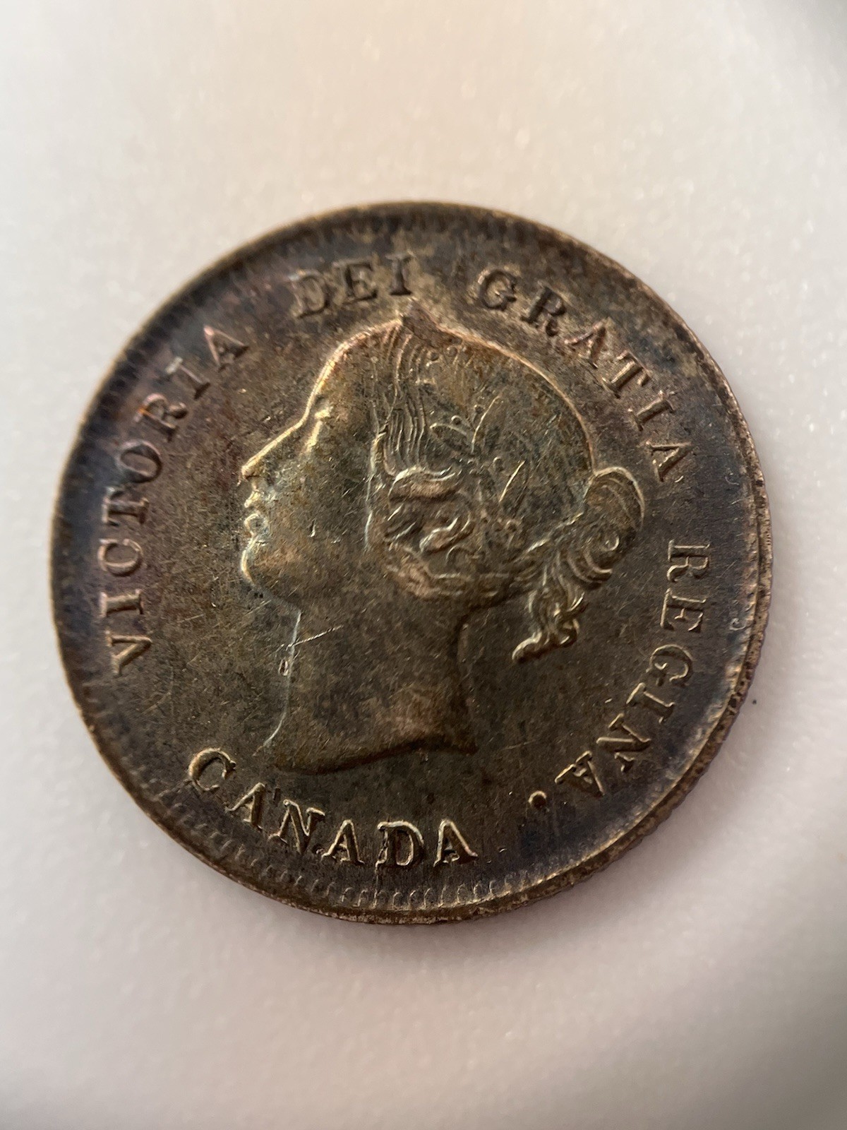 1896 Canadian Silver Nickel 5C Almost Unc Queen Victoria RARE Toned #1