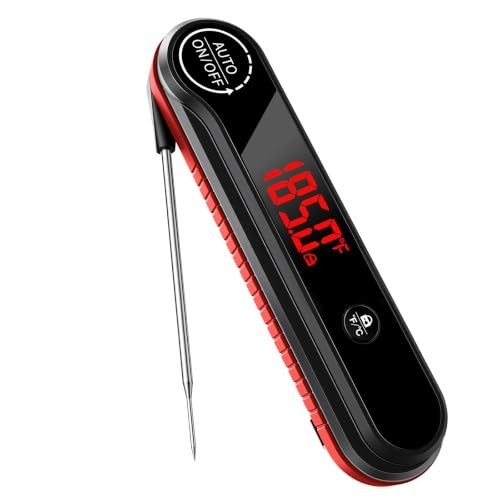 Instant Read Meat Thermometer 0.3s IP67 Waterproof Red Rotating Display BBQ