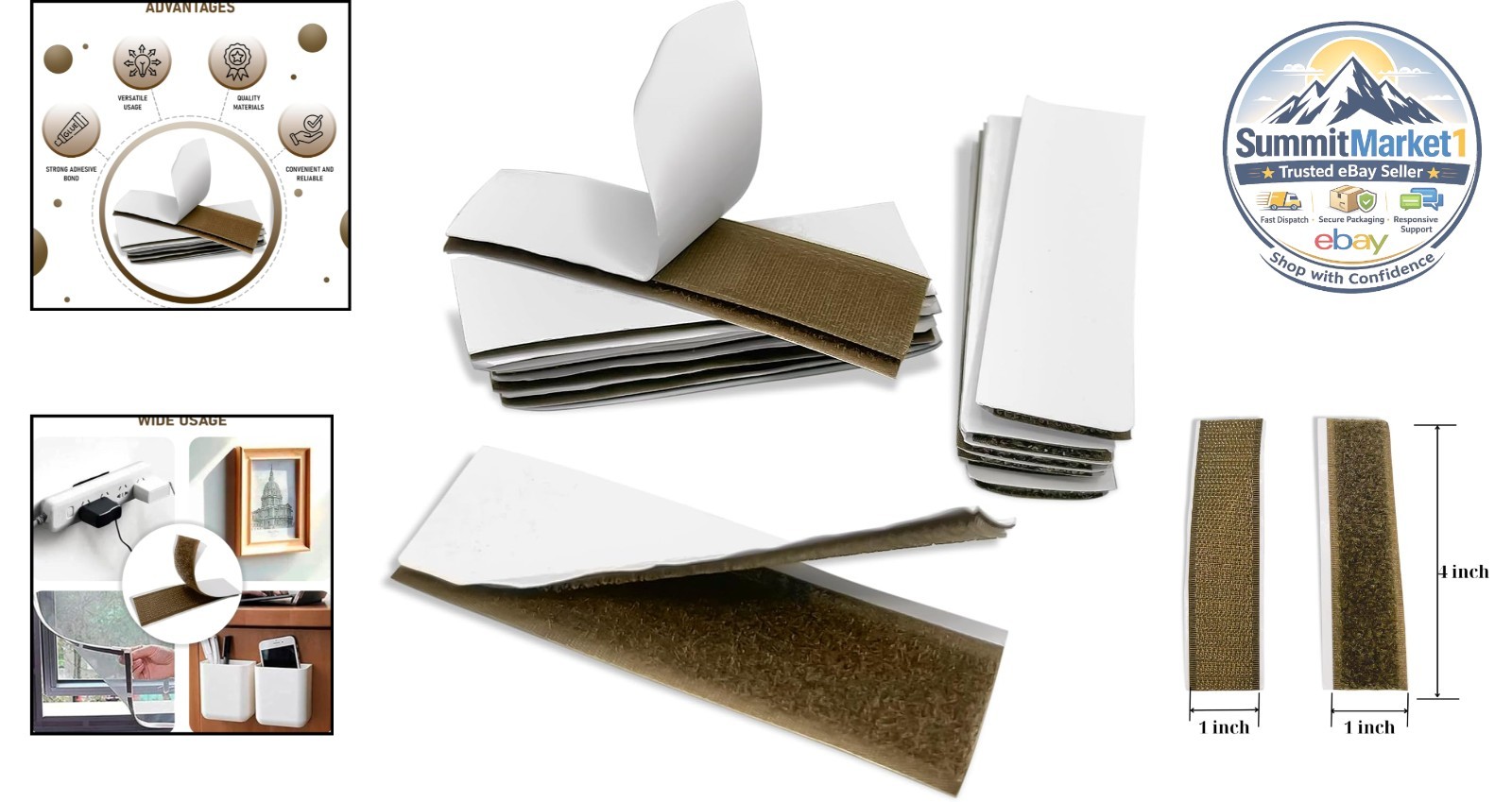 Hook and Loop Strips Adhesive 1 inch Width 4 inch Length 15 Sets