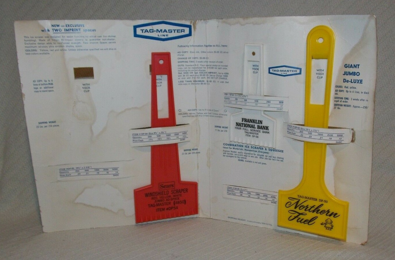 Vintage Salesman's Display TAG-MASTER LINE Windshield Scraper & Squeegee Board