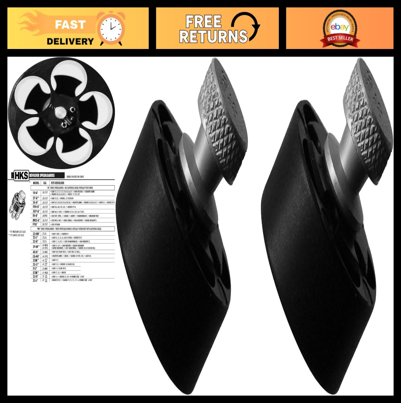 5-Shot Revolver Speedloader for .38/.357 S&W, Ruger SP101, Taurus - 2-Pack Black