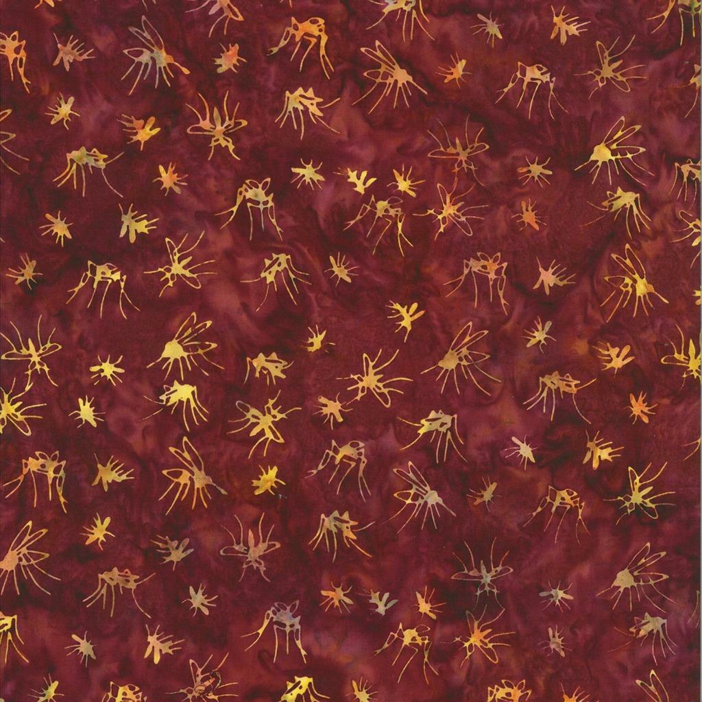 Hoffman Fabric ~ Mosquitos - Burgundy~ Bali Batik Alaska ~1/2 yard ~100% Cotton
