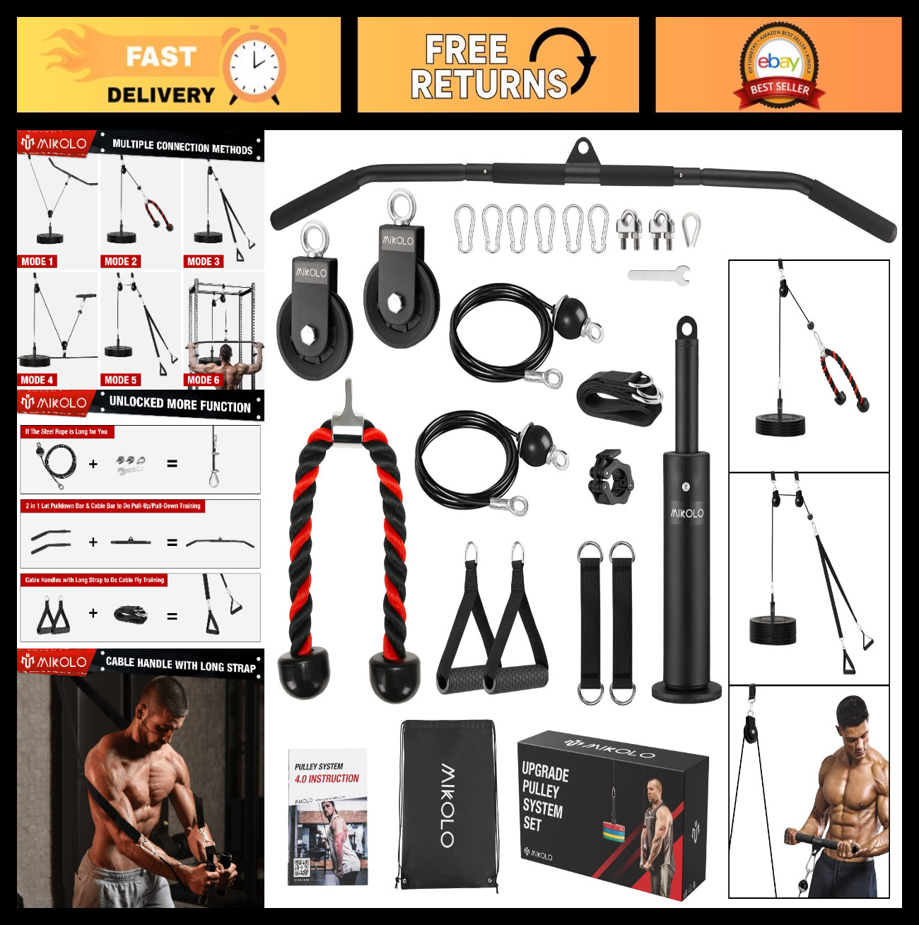 Upgraded Weight Lift Pulley System - Adjustable LAT Pulley Attachments for Home
