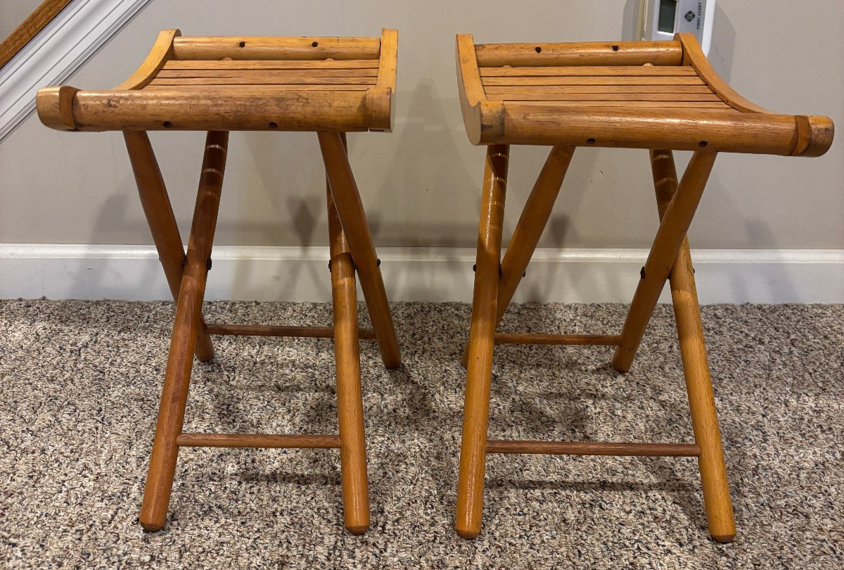 Set of 2 VTG Nevco Yugoslavia Wooden Slat Folding Camp Stool MCM