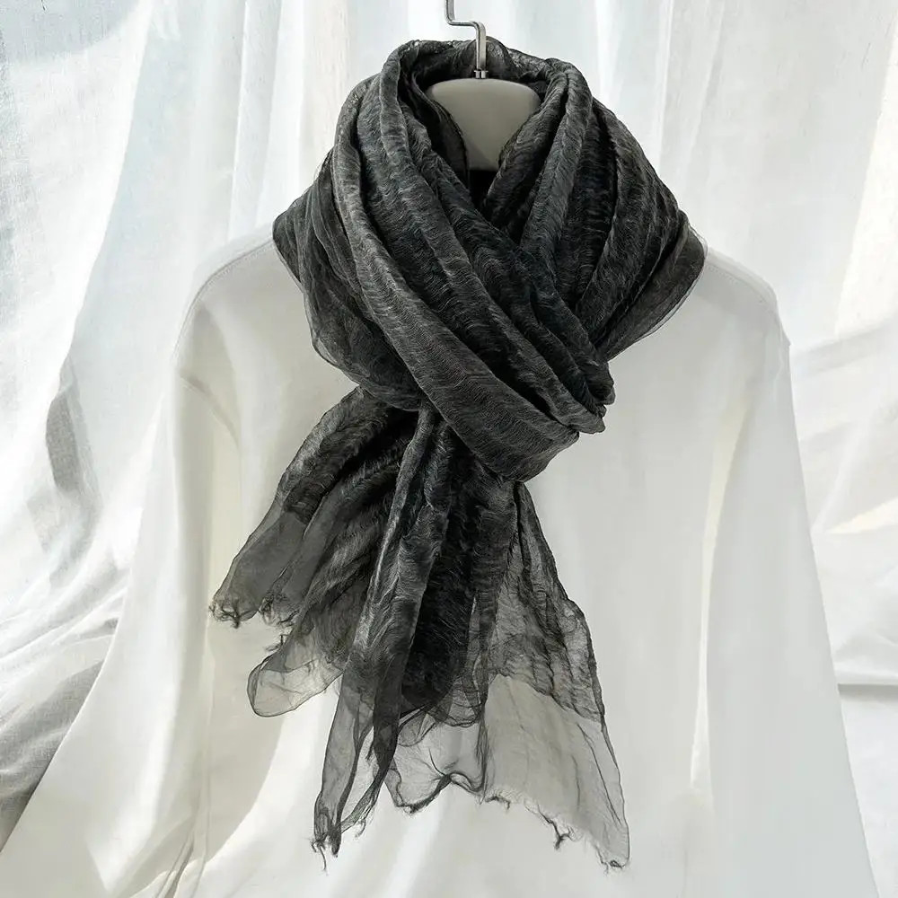 Lightweight Scarf Women's Linen Gradient Blue Dyed Sunscreen Shawl Versatile Thi