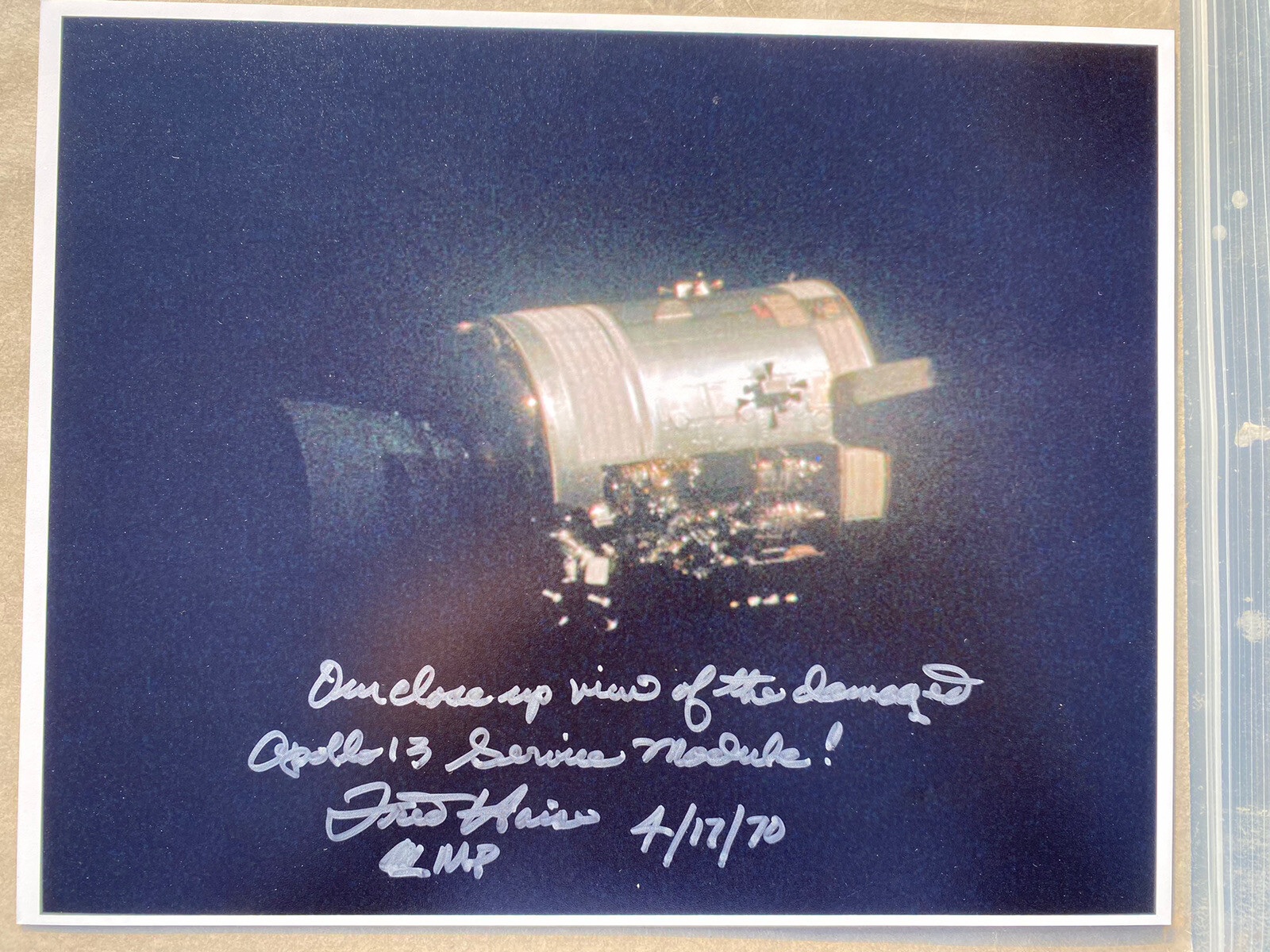 Authentic Fred Haise Hand Signed Apollo 13 Damaged Service Module Photo NASA