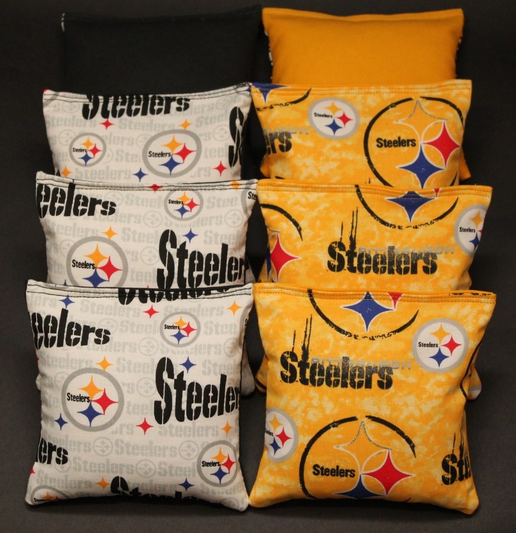 8 CORNHOLE BEANBAGS made w Pittsburgh Steelers Fabric ACA Reg Bags, Top Quality
