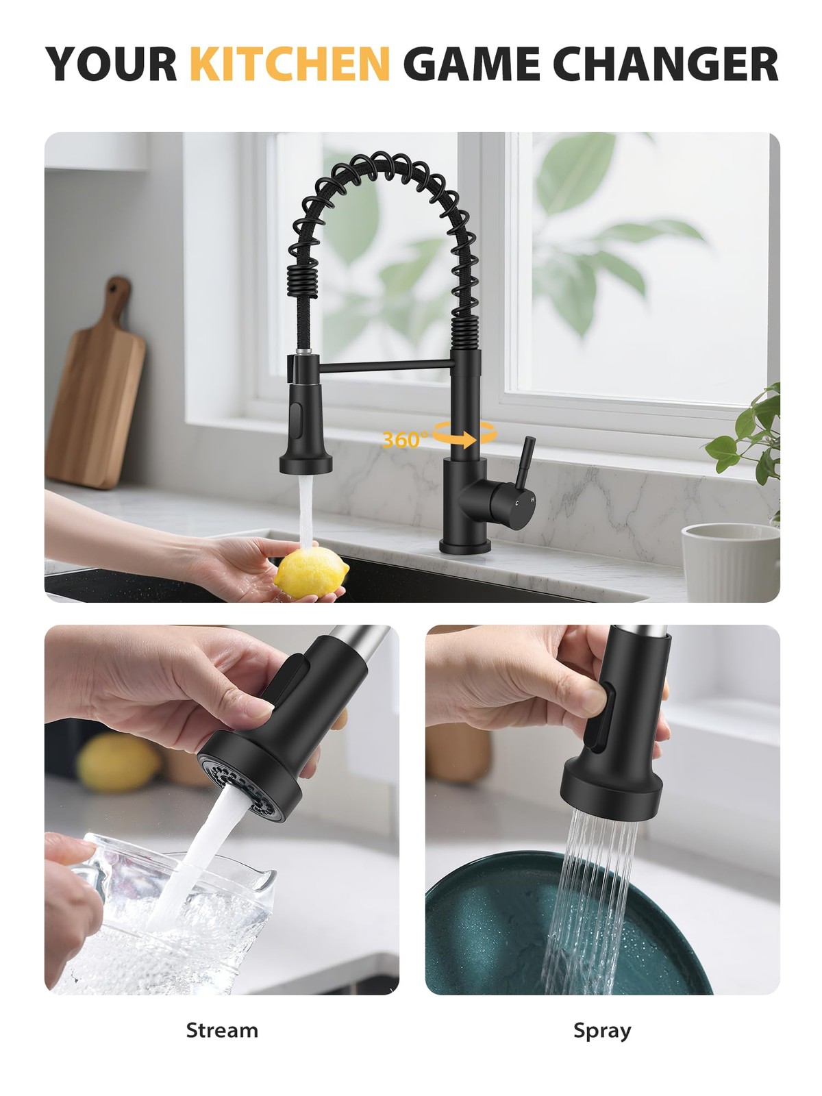 Kitchen Faucet with Pull Down Sprayer, High Arc Single Handle Kitchen Sink Fa...