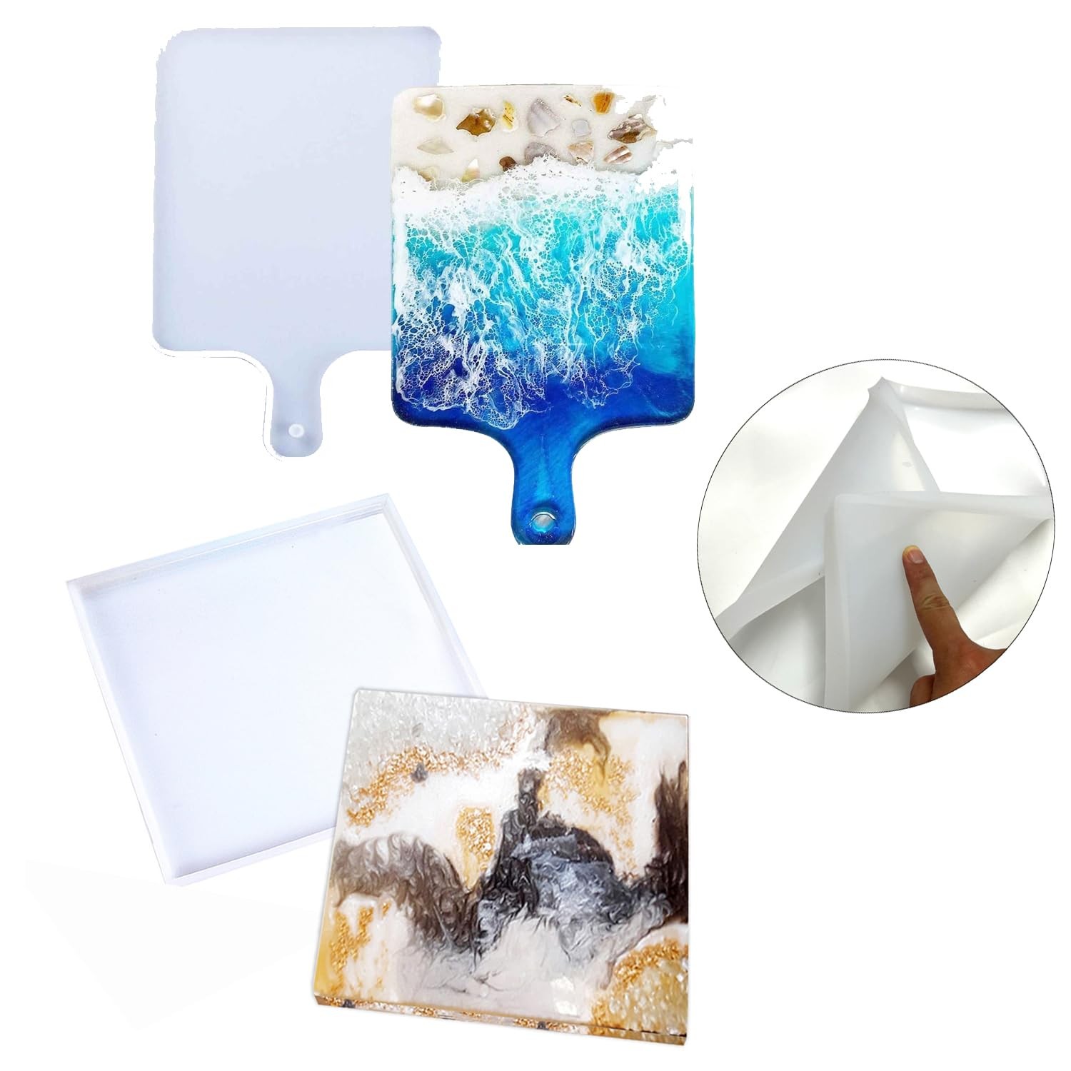 Large Epoxy Resin Mold Kit 2-Piece Set - 13x8-Inch Handle & 10x10-Inch Silico...
