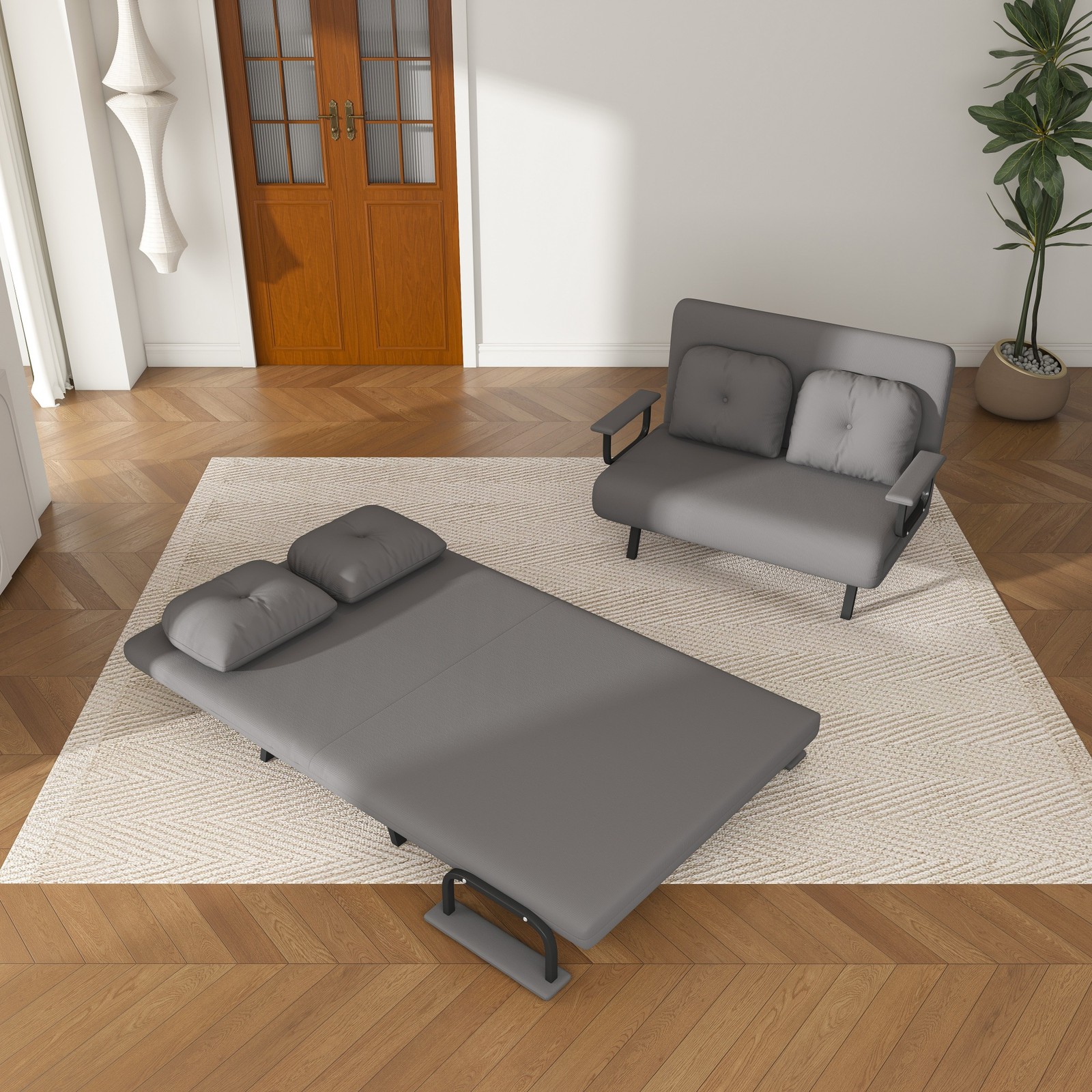 46" Wide Folding Sofa Bed 5-in-1 Convertible Chair for Two - 5-Position Adjust