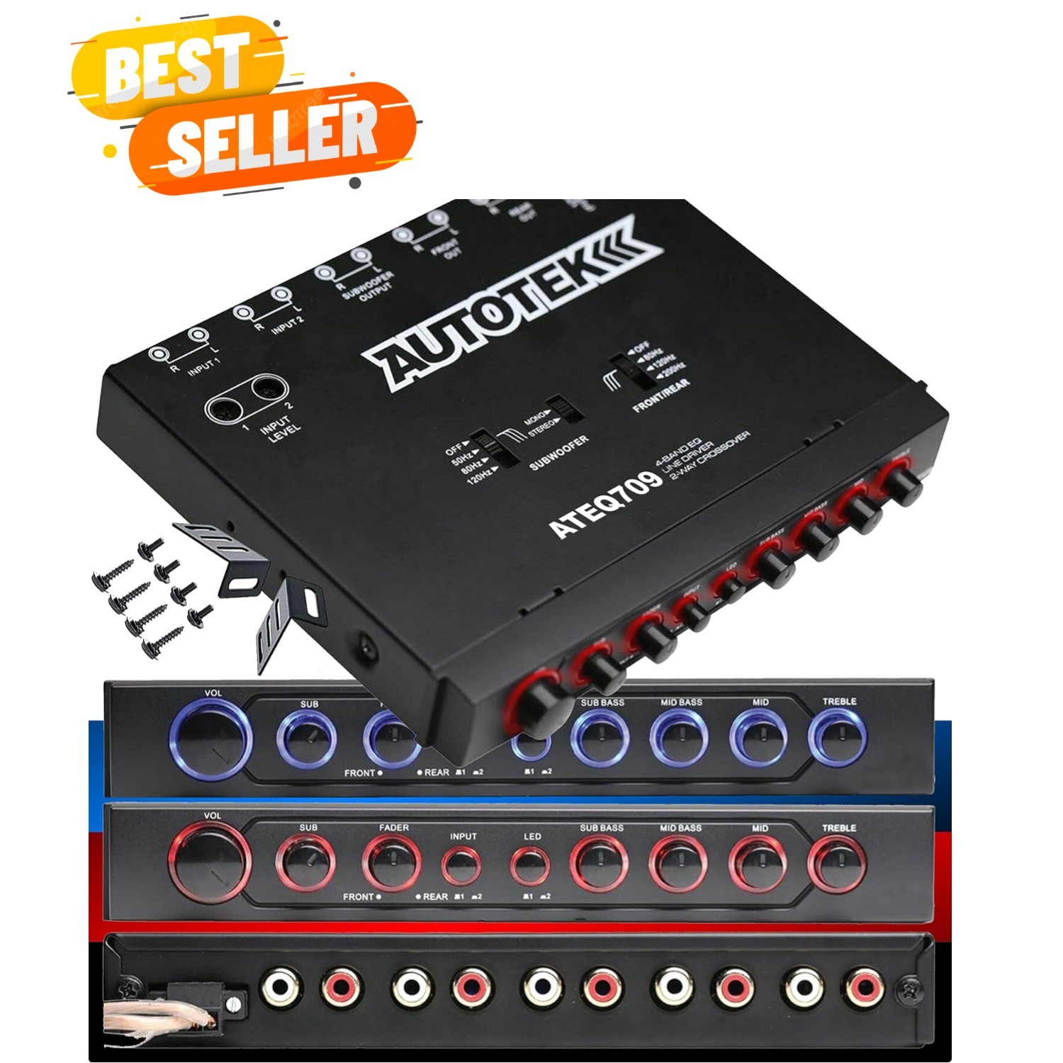 ATEQ709 4-Band Audio Equalizer with Built-in 2-Way Crossover, 9 Volts, 1/2 DI...