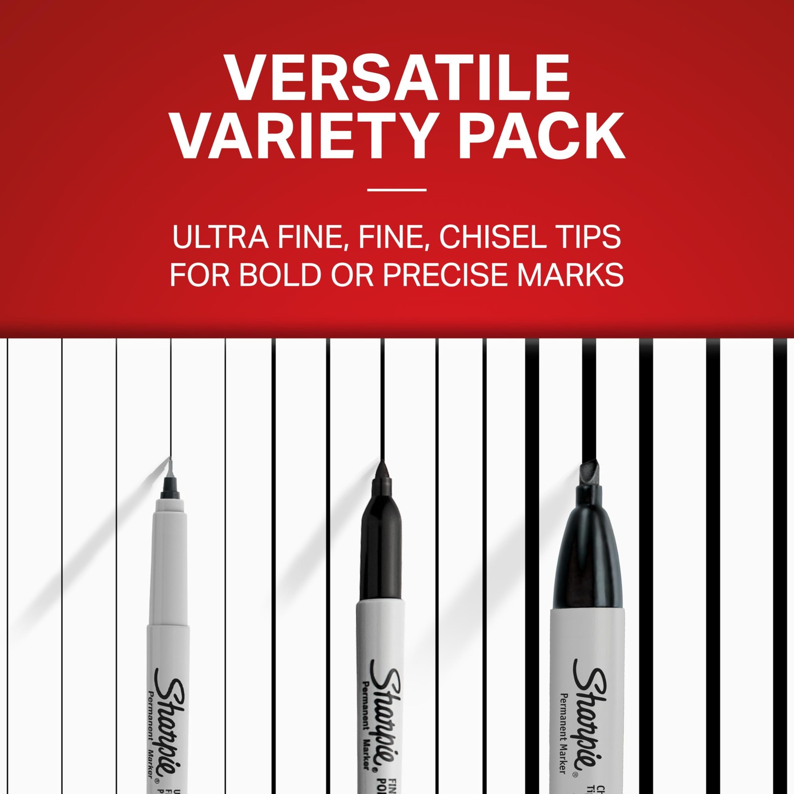 6 Pack Black Permanent Markers Assorted Tip Set