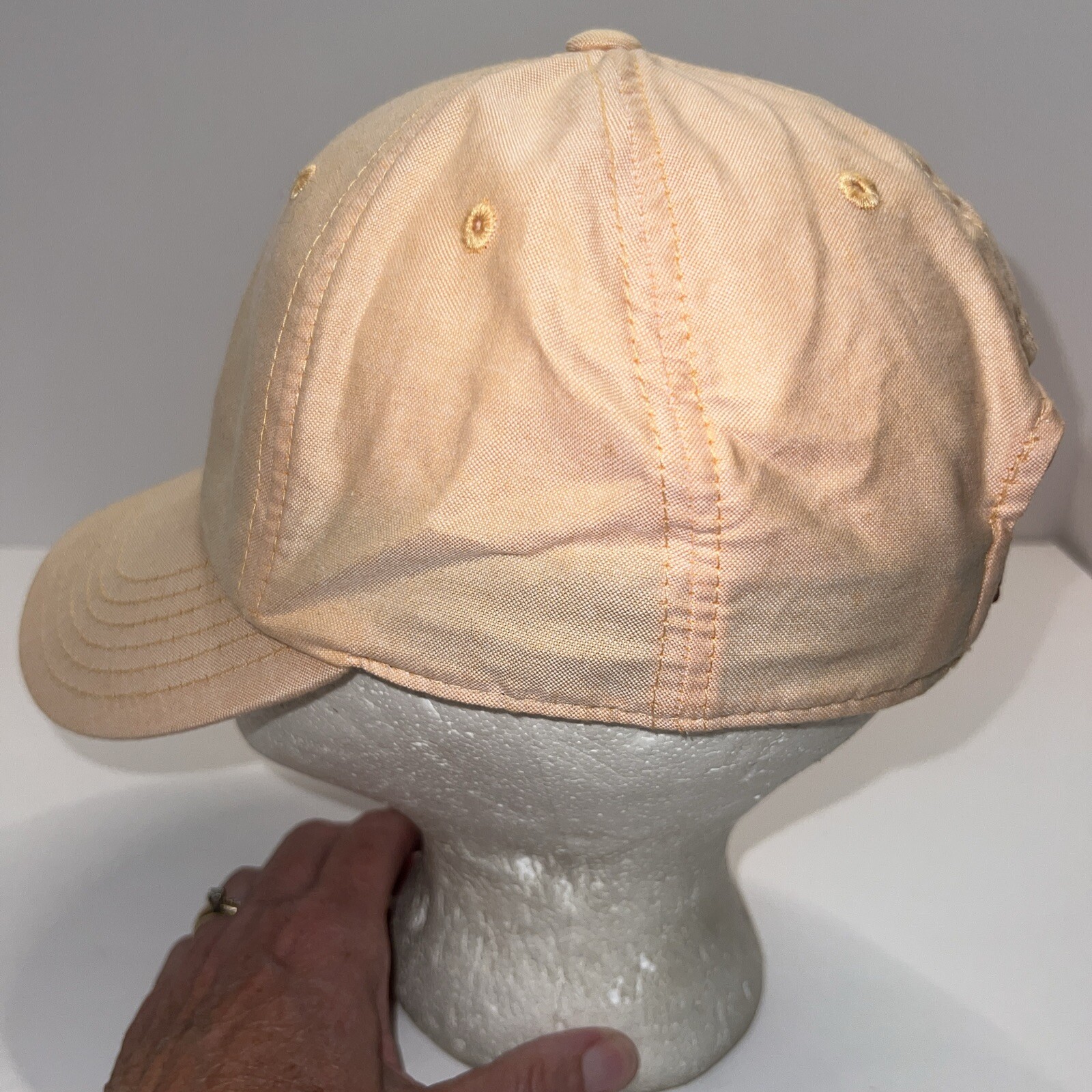 Stars and Stripes RWB Patch on Peach Linen Like Hat Cap American Needle BrandEUC