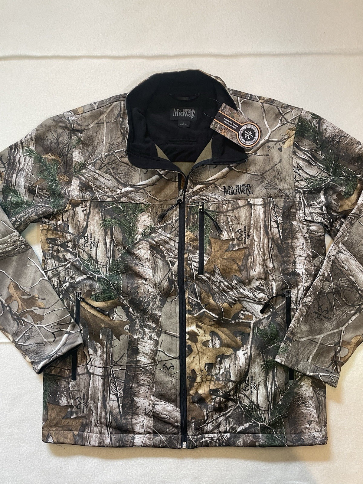 RealTree Xtra Camo Jacket Lined Hunting Mens Size L Midway USA NRA Collared